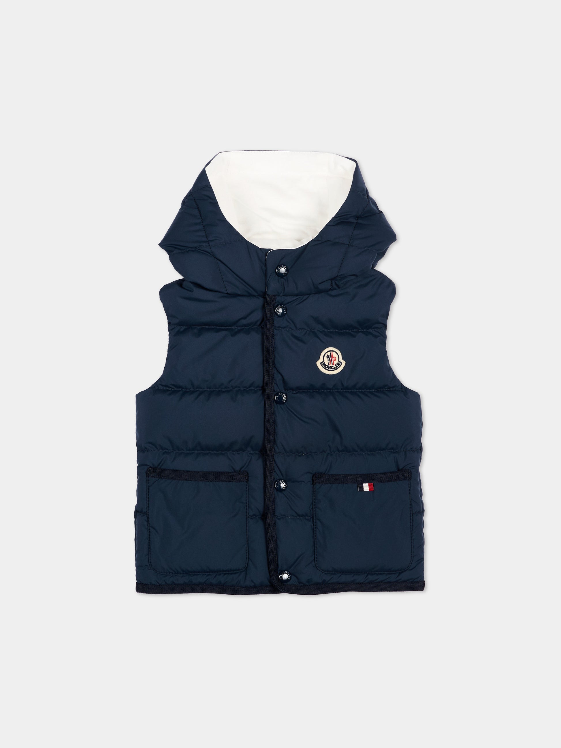 Gilet blu Pax per neonato con logo,Moncler Kids,L2951 1A00026 597YW 77B