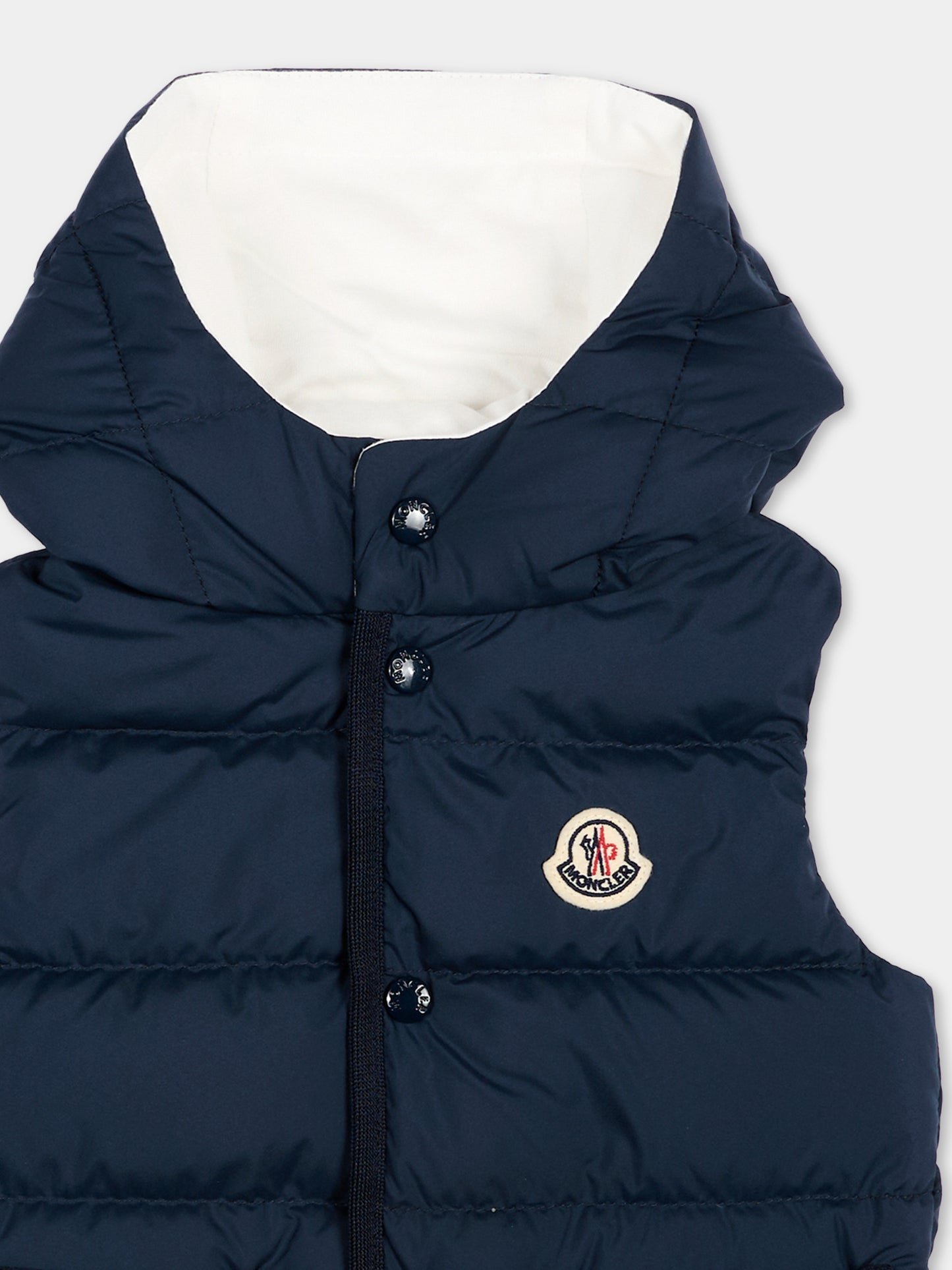 Gilet blu Pax per neonato con logo,Moncler Kids,L2951 1A00026 597YW 77B