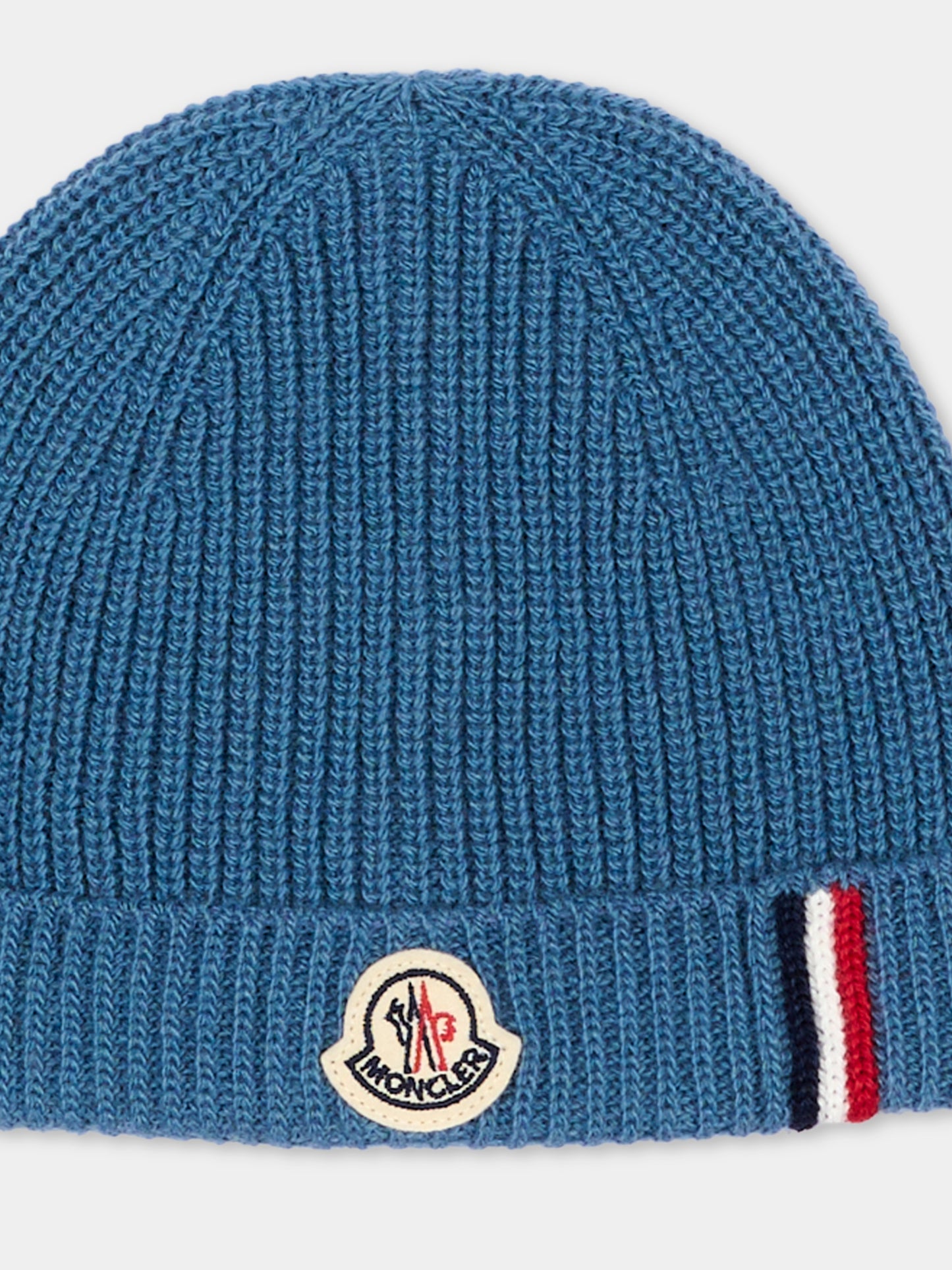 Berretto celeste per neonato con logo,Moncler Kids,L2951 3B00007 M1241 71G