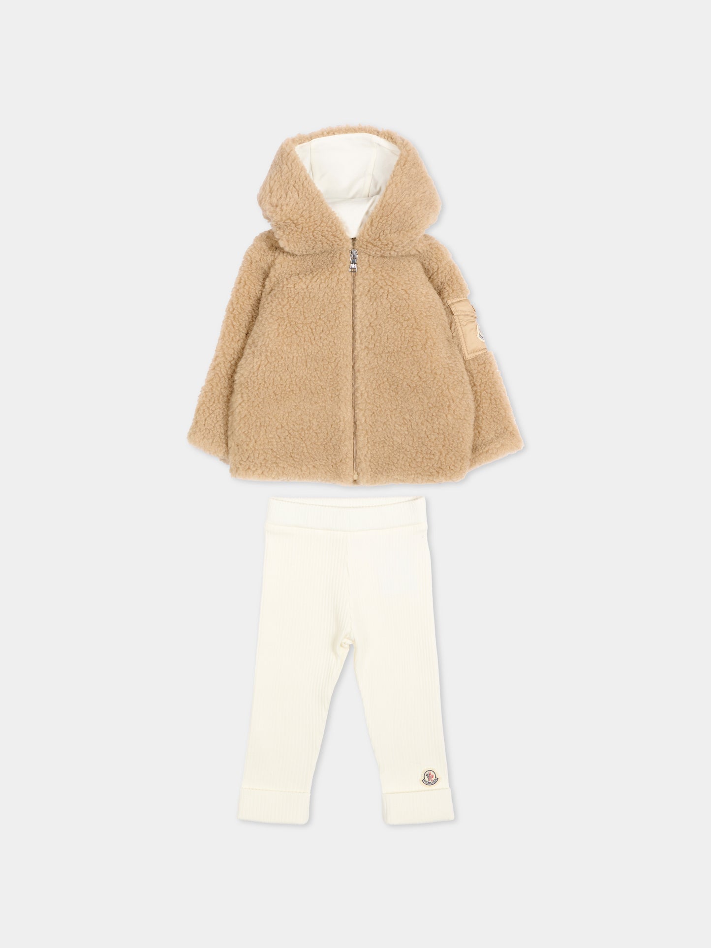 Completo sportivo beige per neonati con logo,Moncler Kids,L2951 8M00001 89A3X 239