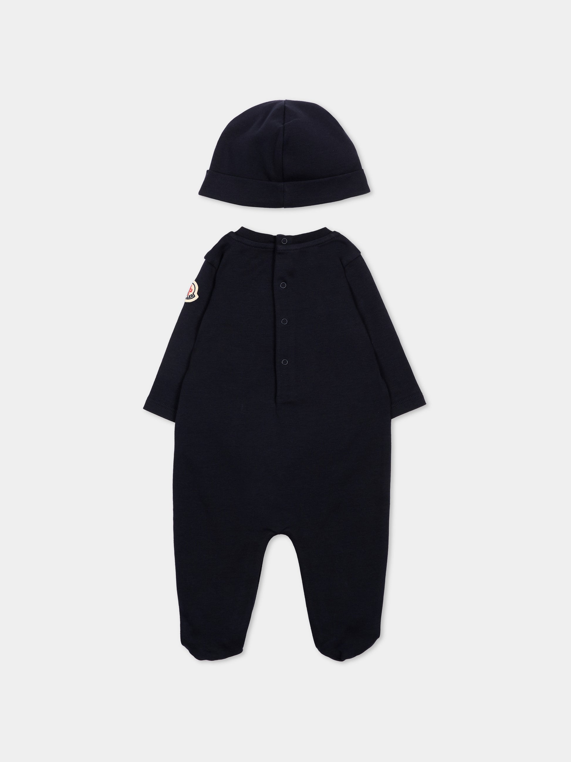 Set tutina blu per neonati con logo,Moncler Kids,L2951 8P00001 8392E 778