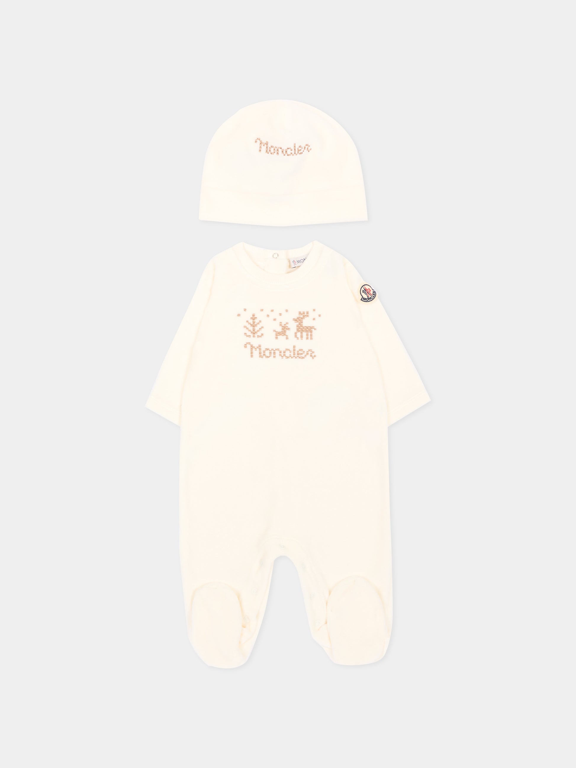 Set tutina avorio per neonati con logo,Moncler Kids,L2951 8P00003 89AQ4 F02