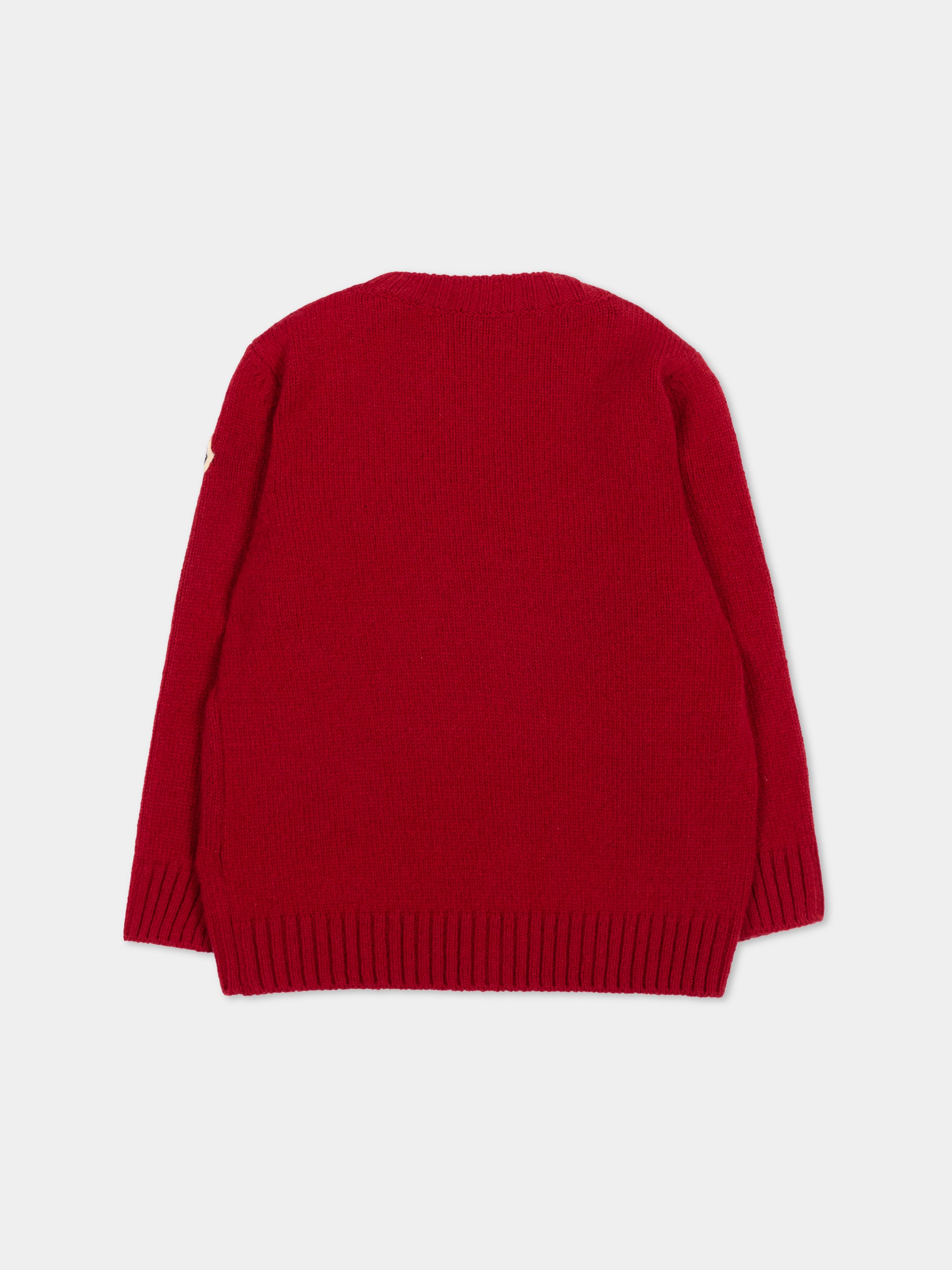 Maglione rosso per neonato con pinguino,Moncler Kids,L2951 9C00002 M4281 457