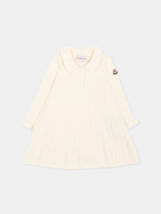 Vestito avorio in maglia per neonata con logo,Moncler Kids,L2951 9L00001 M4281 035