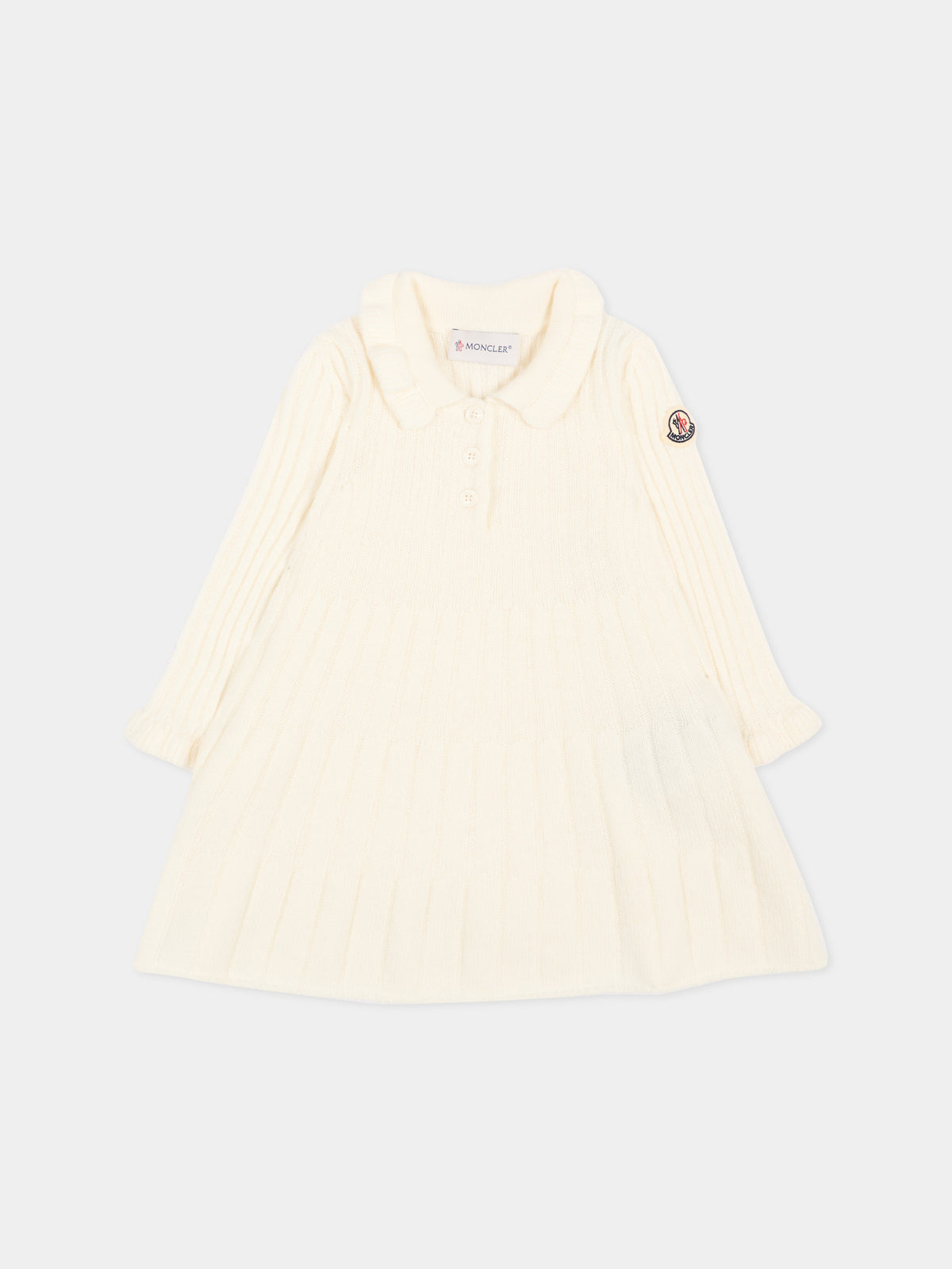 Vestito avorio in maglia per neonata con logo,Moncler Kids,L2951 9L00001 M4281 035