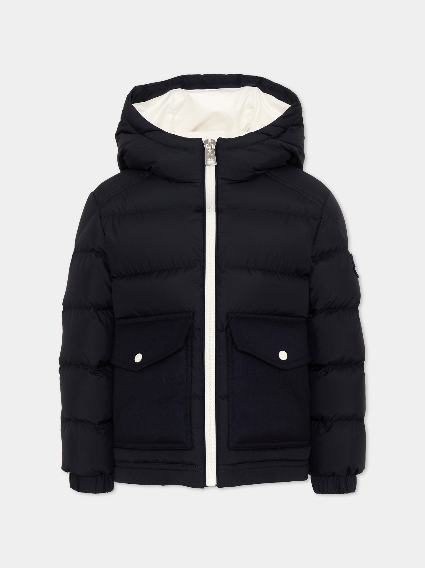 Piumino blu Ignatius per bambino con logo,Moncler Kids,L2954 1A00047 597YW 778