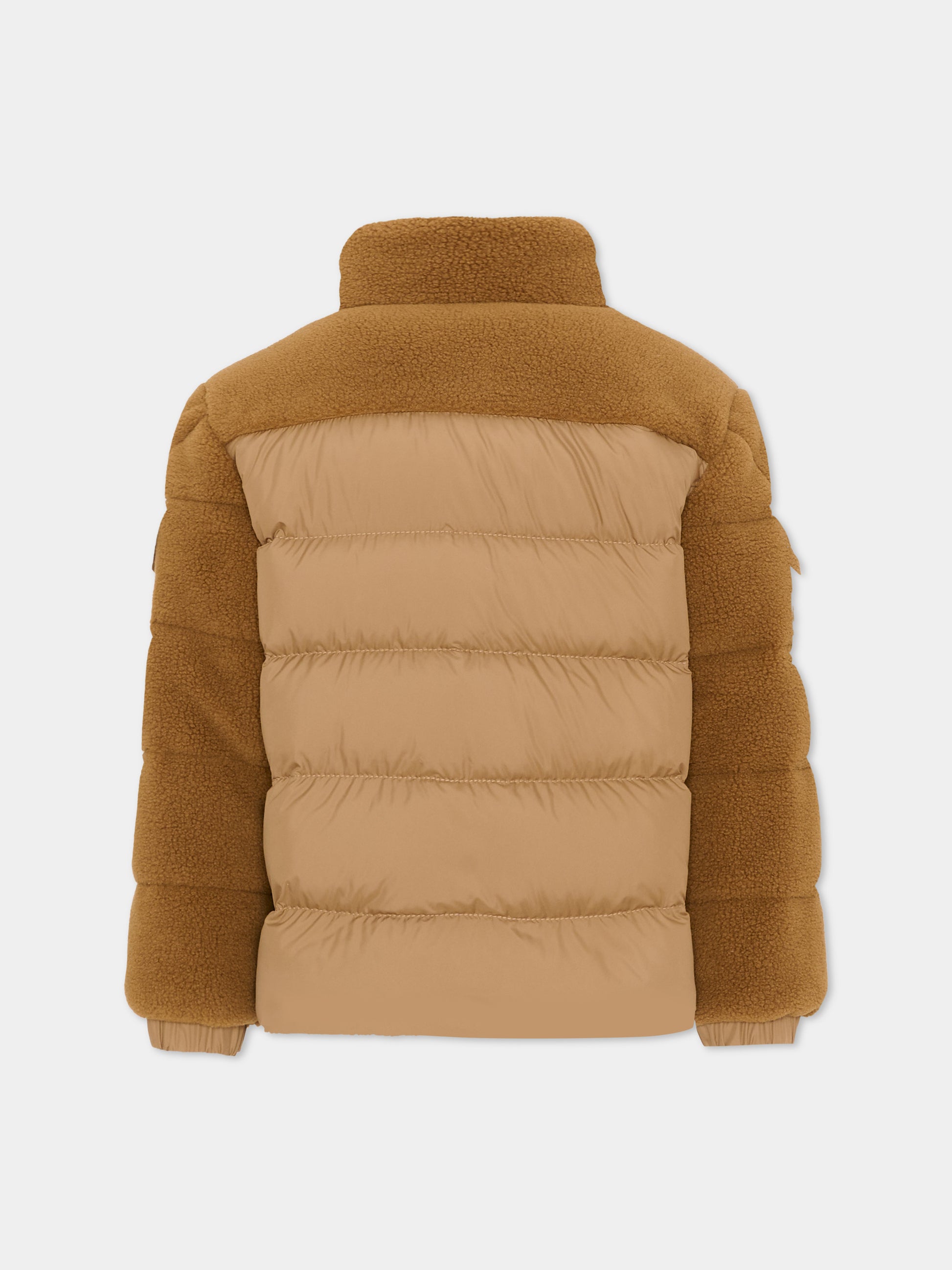 Piumino beige Mich per bambini in teddy con logo,Moncler Kids,L2954 1A00067 89BBG 249