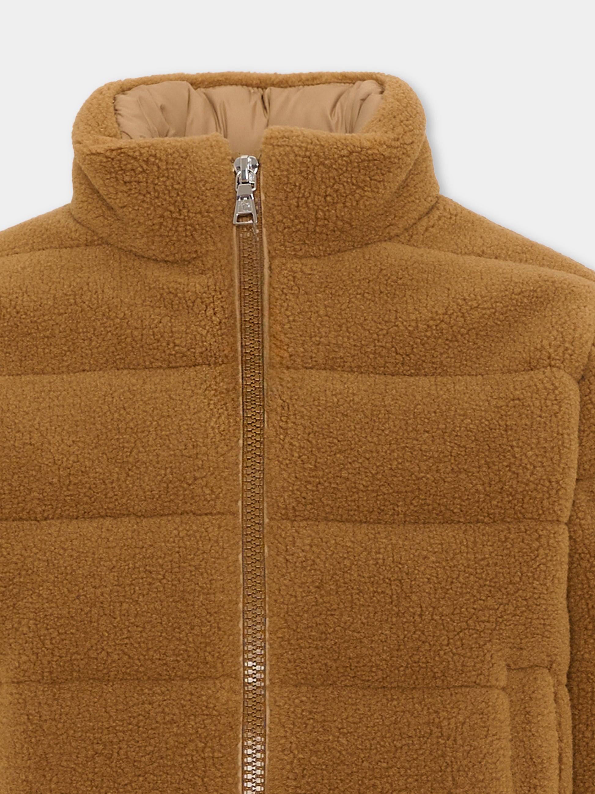 Piumino beige Mich per bambini in teddy con logo,Moncler Kids,L2954 1A00067 89BBG 249