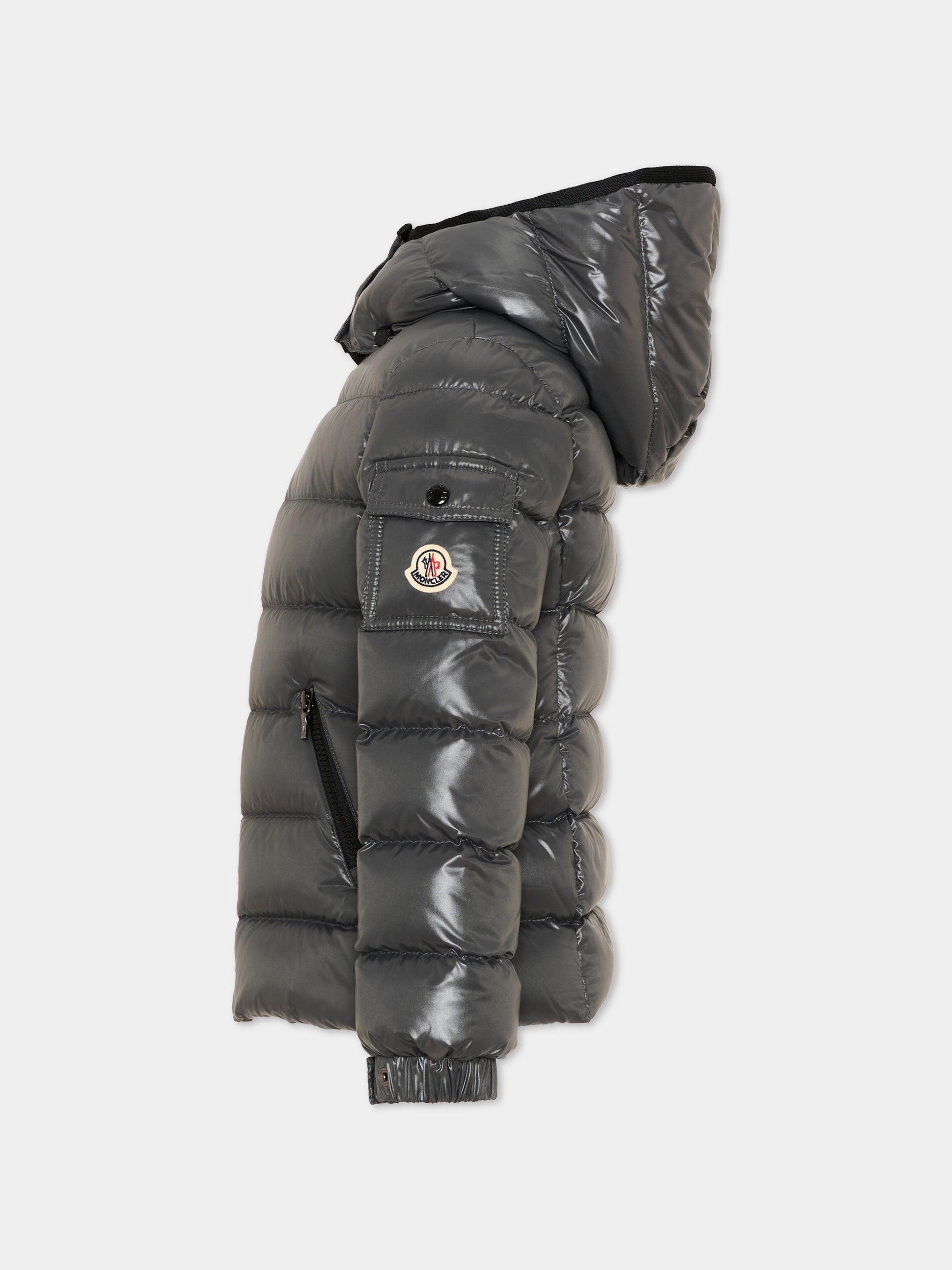 Piumini grigio lucido per bambina,Moncler Kids,L2954 1A52710 68950 92A