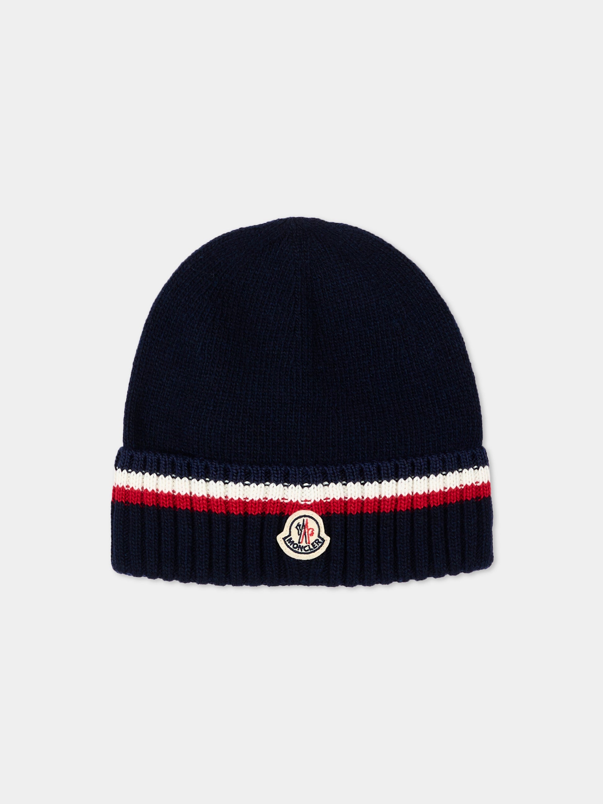 Berretto blu per bambino con logo,Moncler Kids,L2954 3B00001 M4281 745