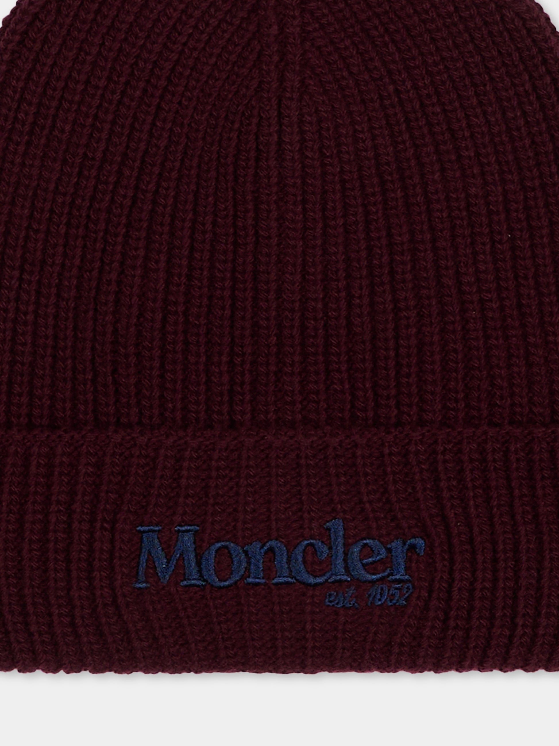 Berretto bordeaux per bambino con logo,Moncler Kids,L2954 3B00005 M4281 460
