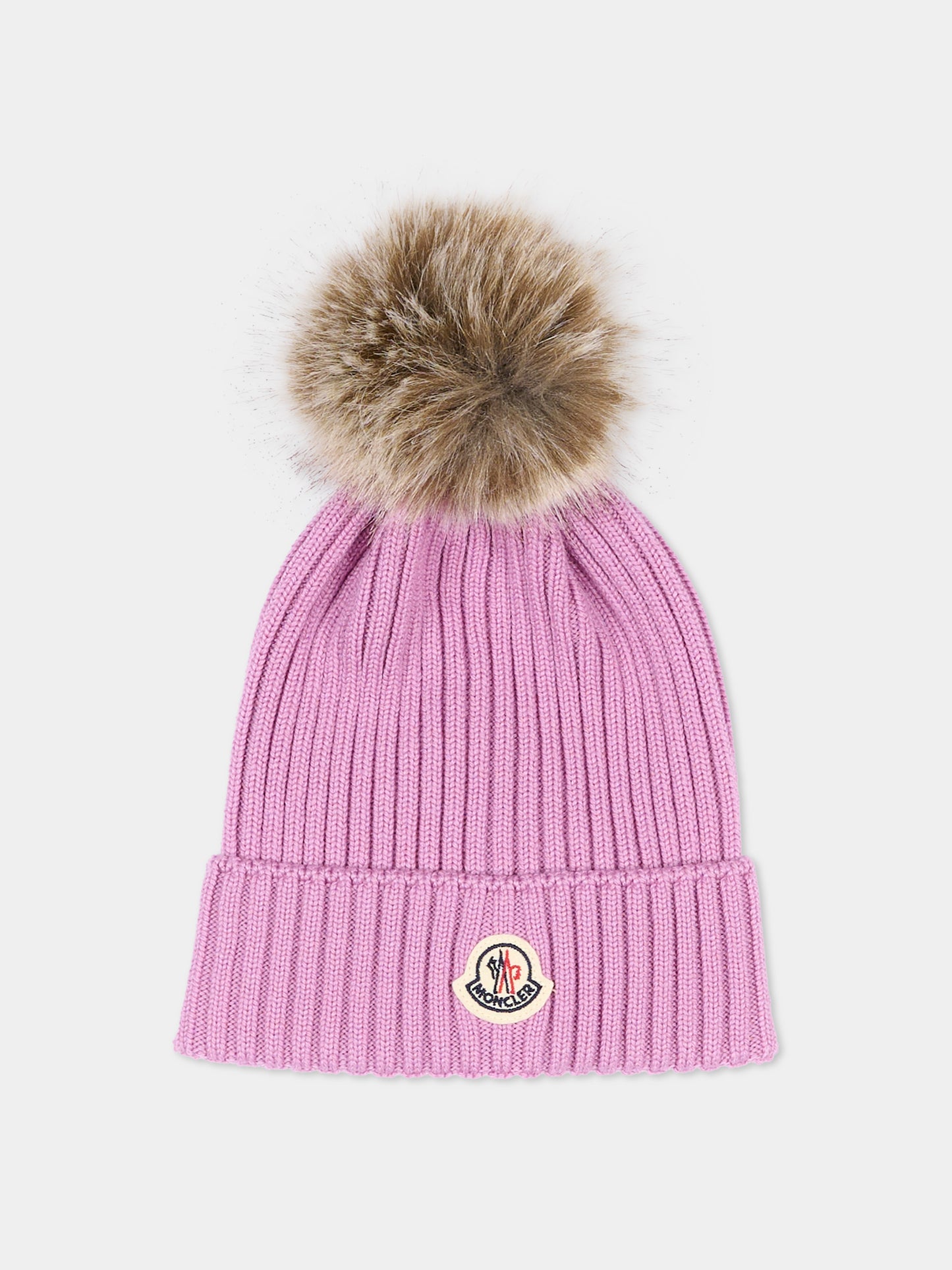 Berretto rosa per bambina con pompon,Moncler Kids,L2954 3B00007 A9327 522