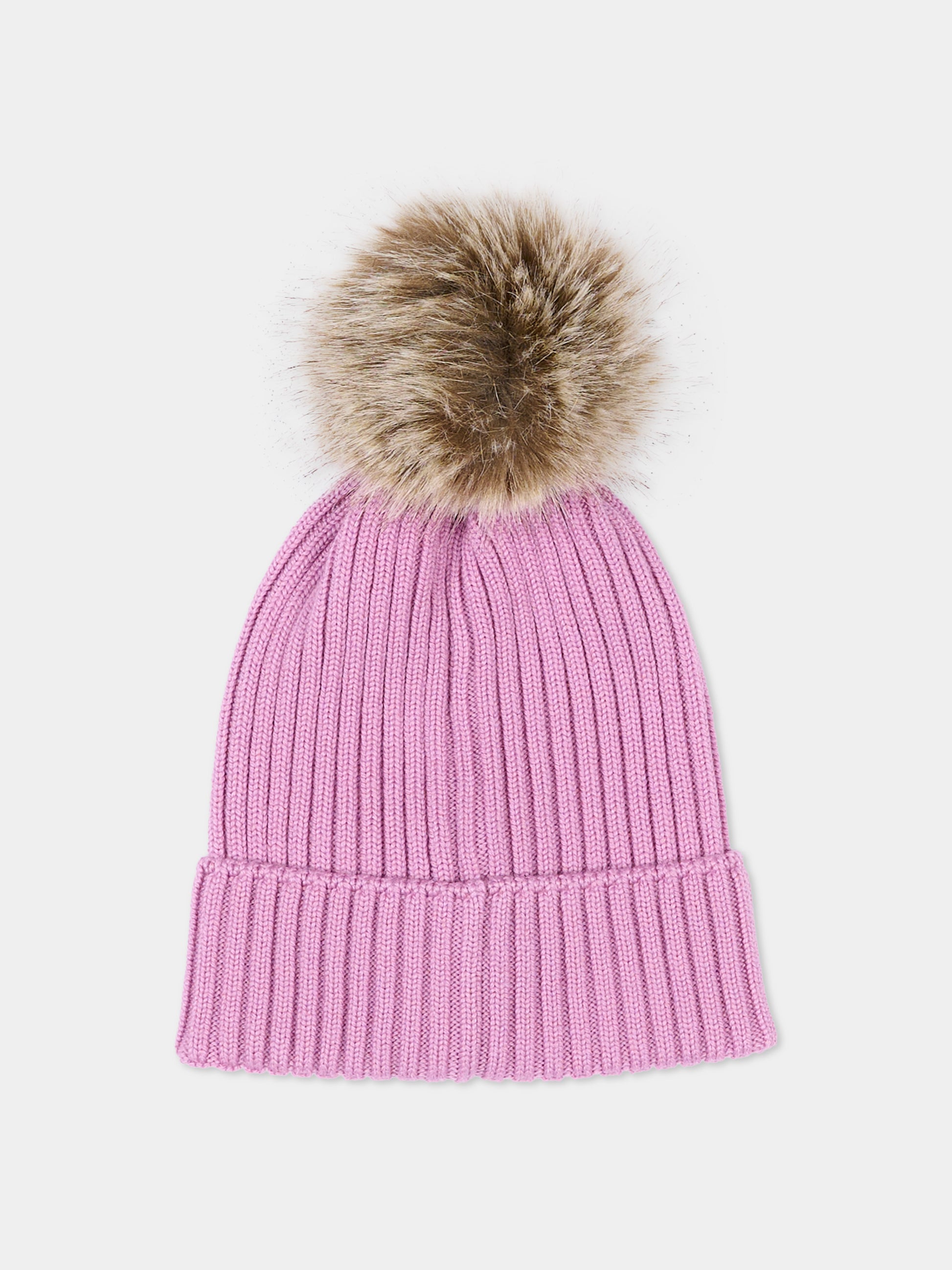 Berretto rosa per bambina con pompon,Moncler Kids,L2954 3B00007 A9327 522