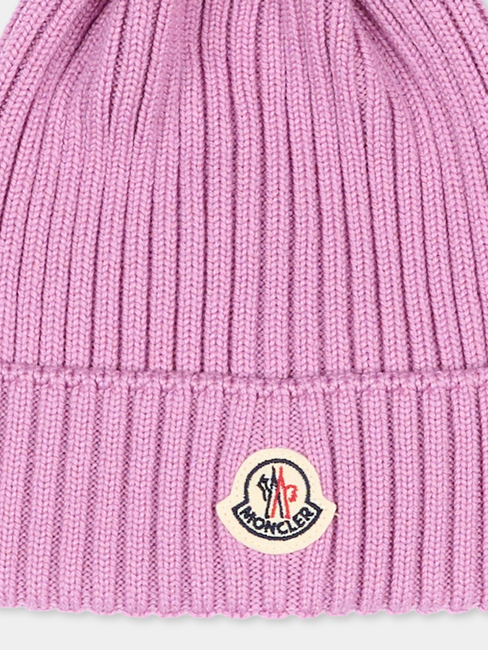 Berretto rosa per bambina con pompon,Moncler Kids,L2954 3B00007 A9327 522
