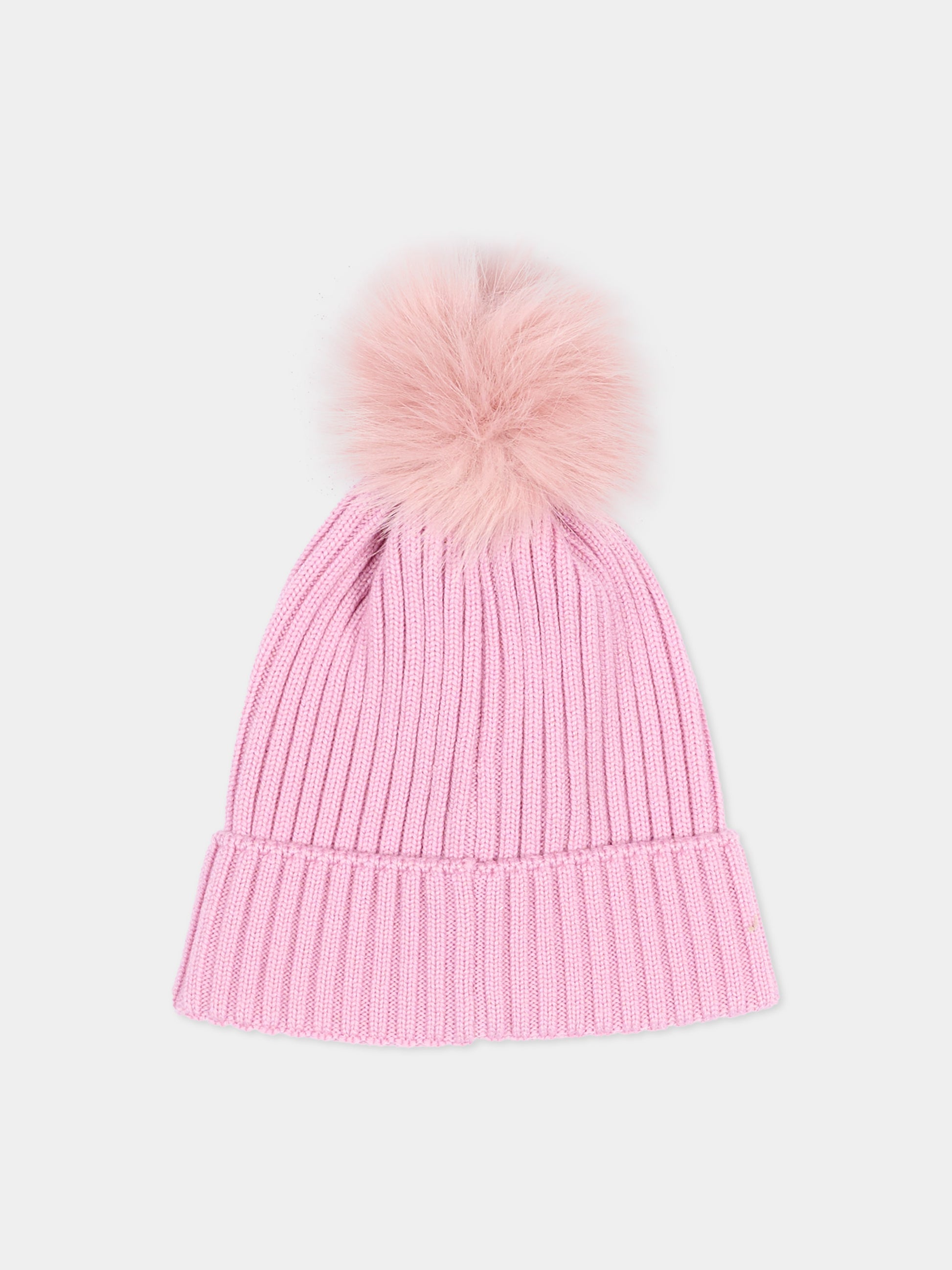Berretto rosa per bambina con pompon,Moncler Kids,L2954 3B00007 M1131 51F