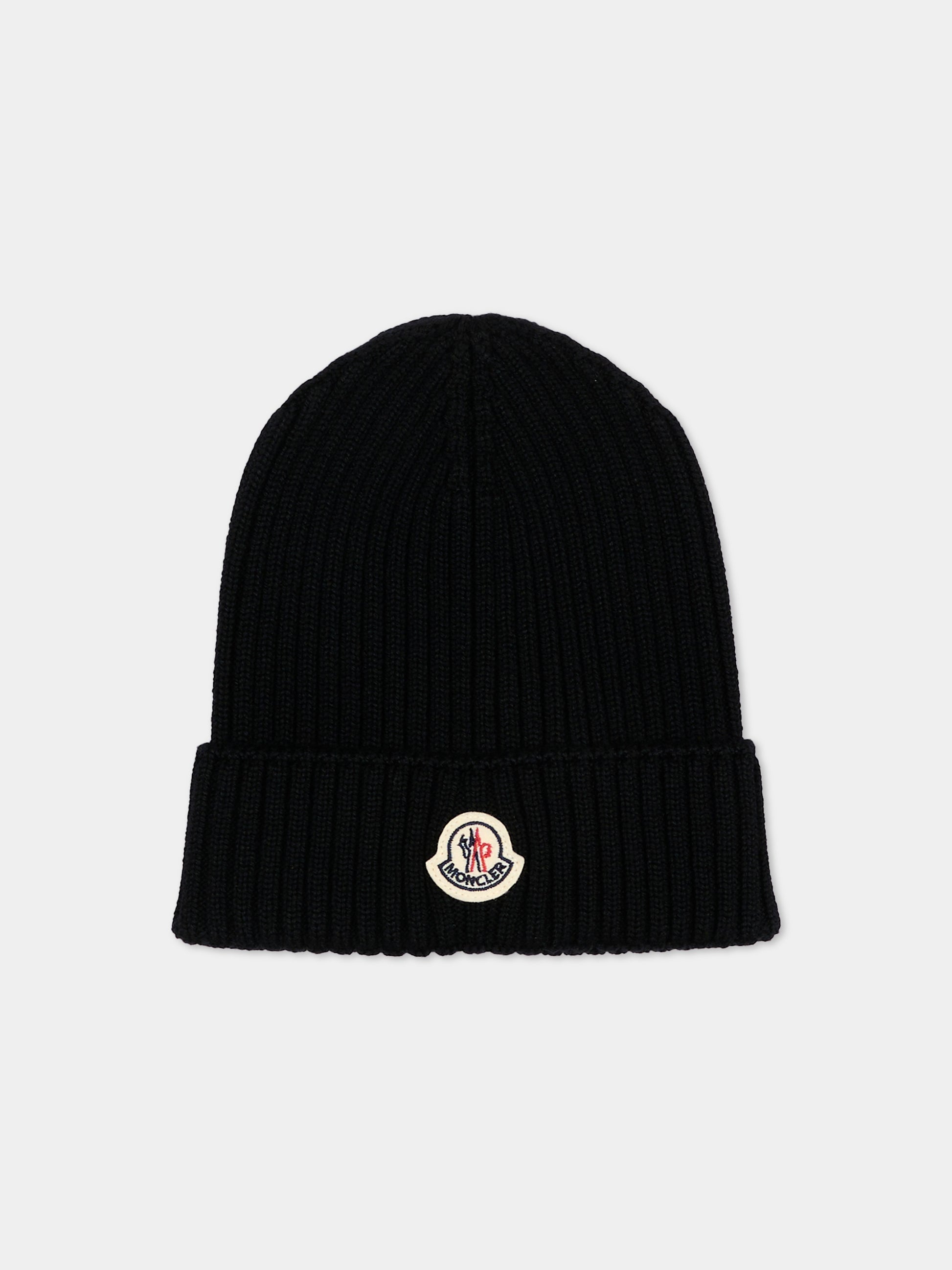 Berretto nero per bambino con logo,Moncler Kids,L2954 3B00009 M1131 999