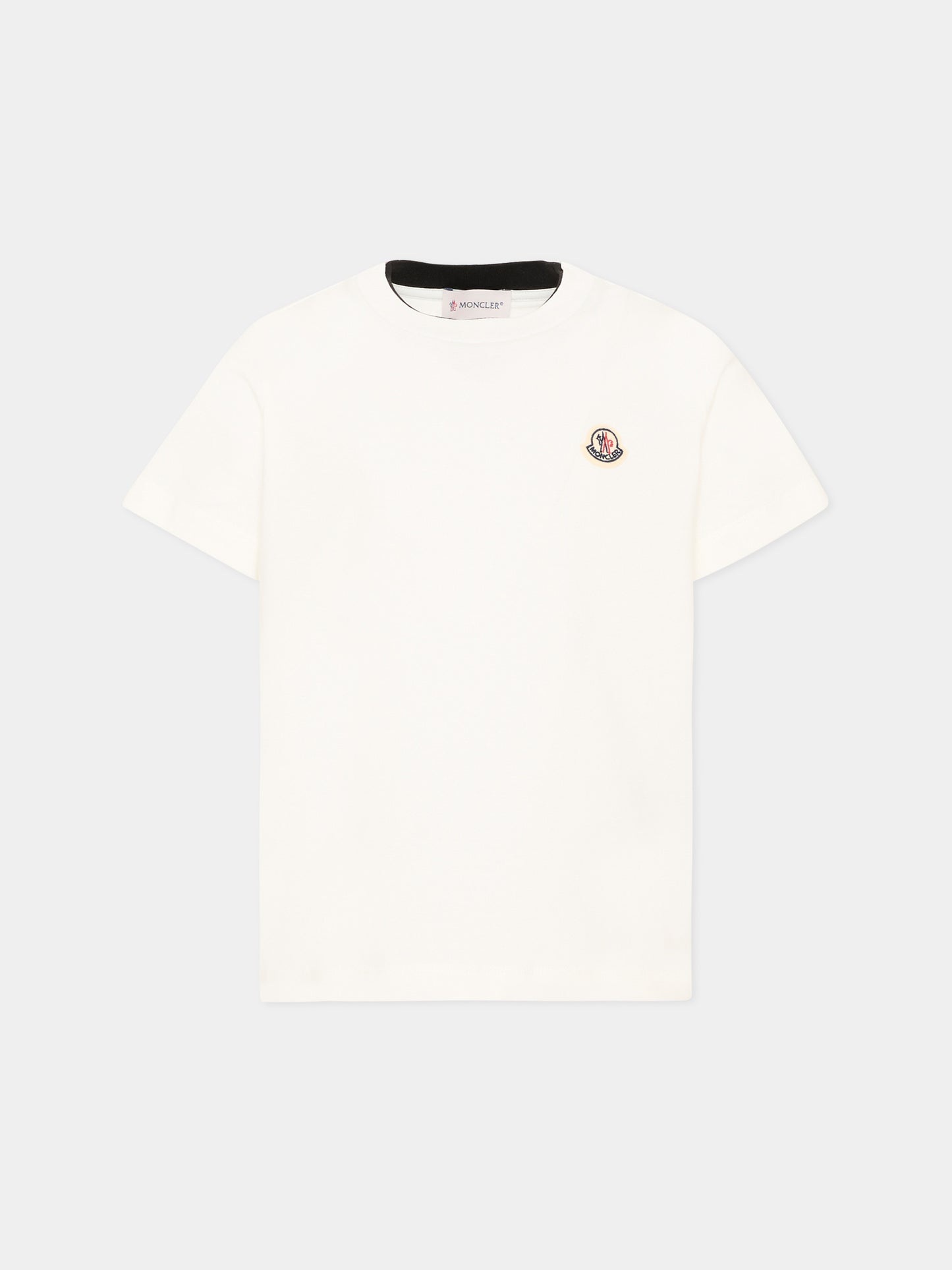 T-Shirt avorio per bambini con logo,Moncler Kids,L2954 8C00008 89AFV 034