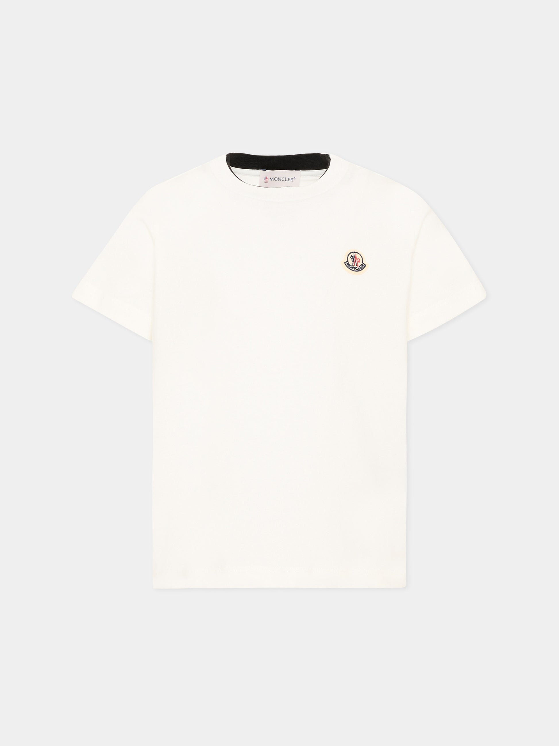 T-Shirt avorio per bambini con logo,Moncler Kids,L2954 8C00008 89AFV 034