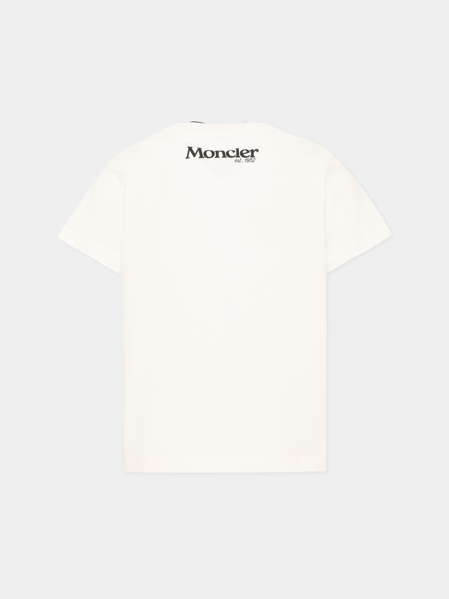 T-Shirt avorio per bambini con logo,Moncler Kids,L2954 8C00008 89AFV 034