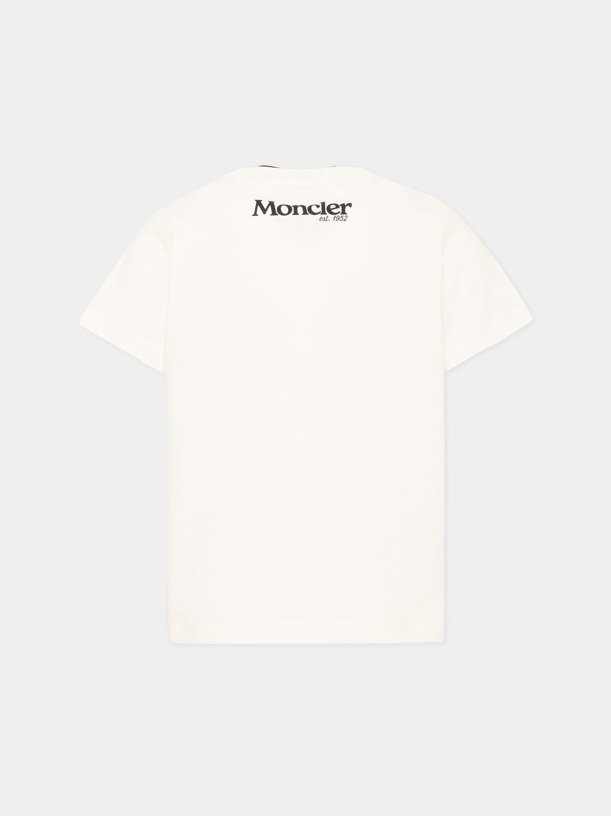 T-Shirt avorio per bambini con logo,Moncler Kids,L2954 8C00008 89AFV 034