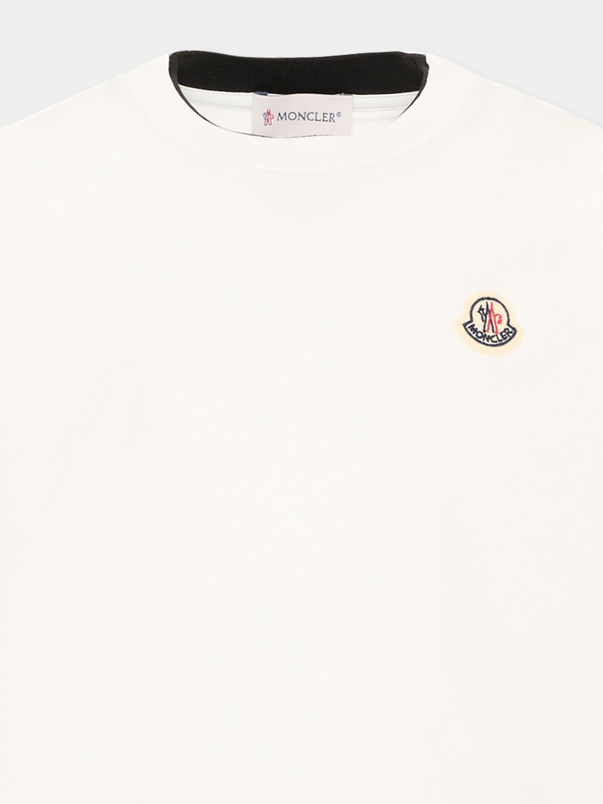 T-Shirt avorio per bambini con logo,Moncler Kids,L2954 8C00008 89AFV 034