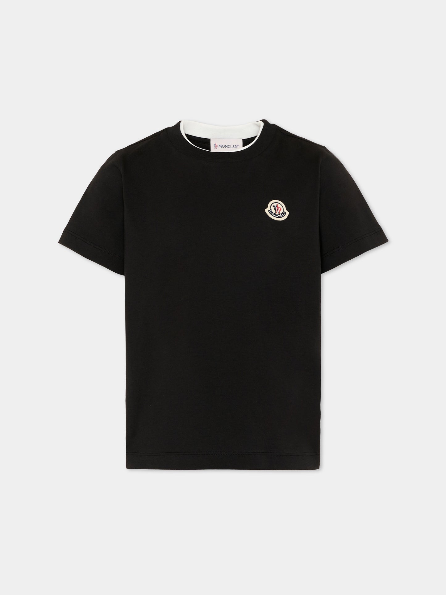 T-shirt nera per bambini con logo,Moncler Kids,L2954 8C00008 89AFV 999