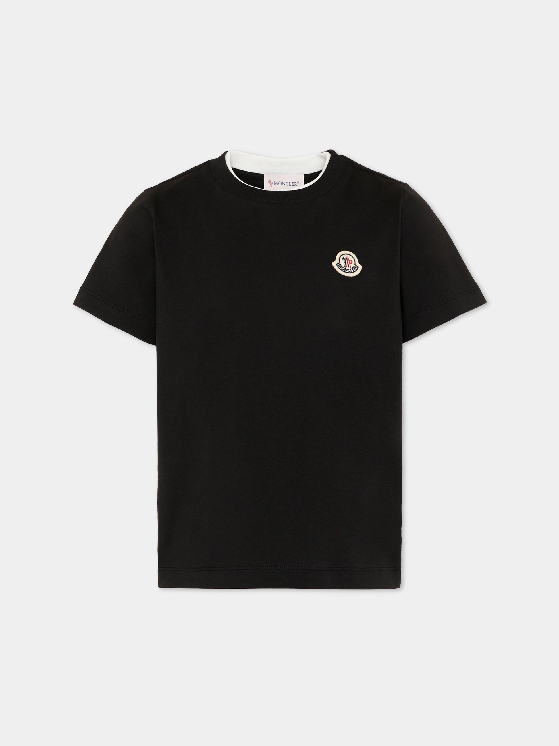 T-shirt nera per bambini con logo,Moncler Kids,L2954 8C00008 89AFV 999