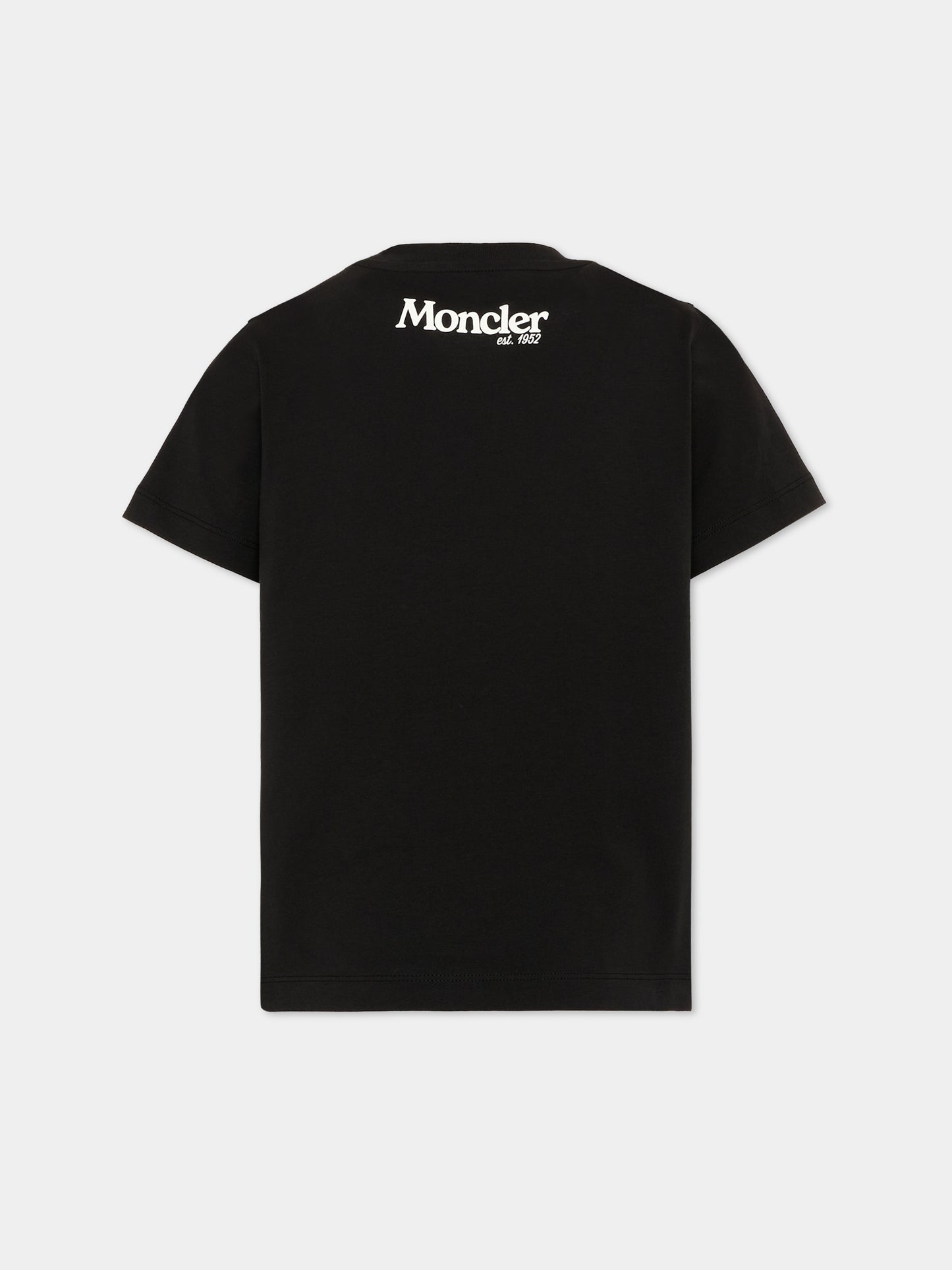 T-shirt nera per bambini con logo,Moncler Kids,L2954 8C00008 89AFV 999