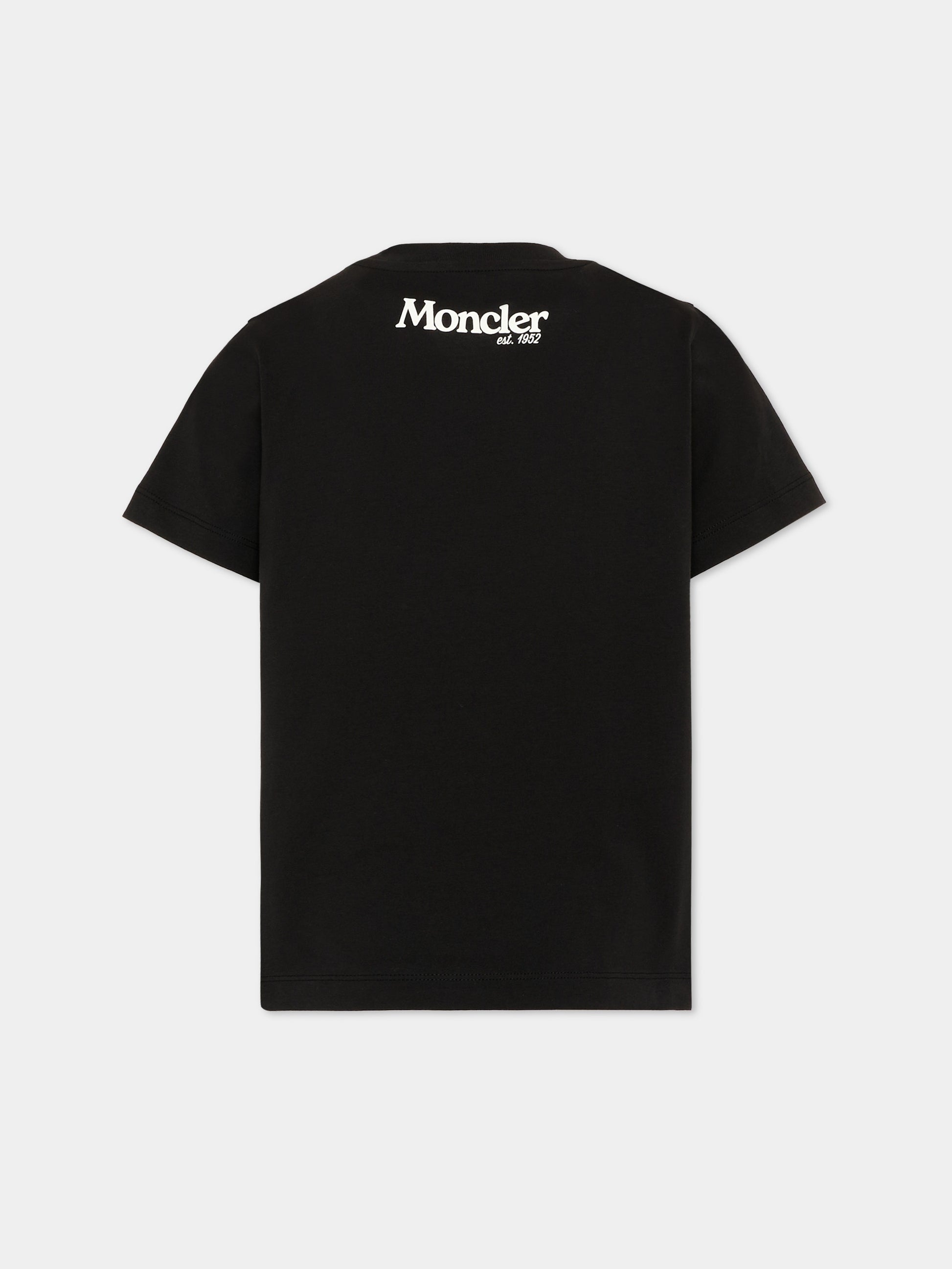 T-shirt nera per bambini con logo,Moncler Kids,L2954 8C00008 89AFV 999