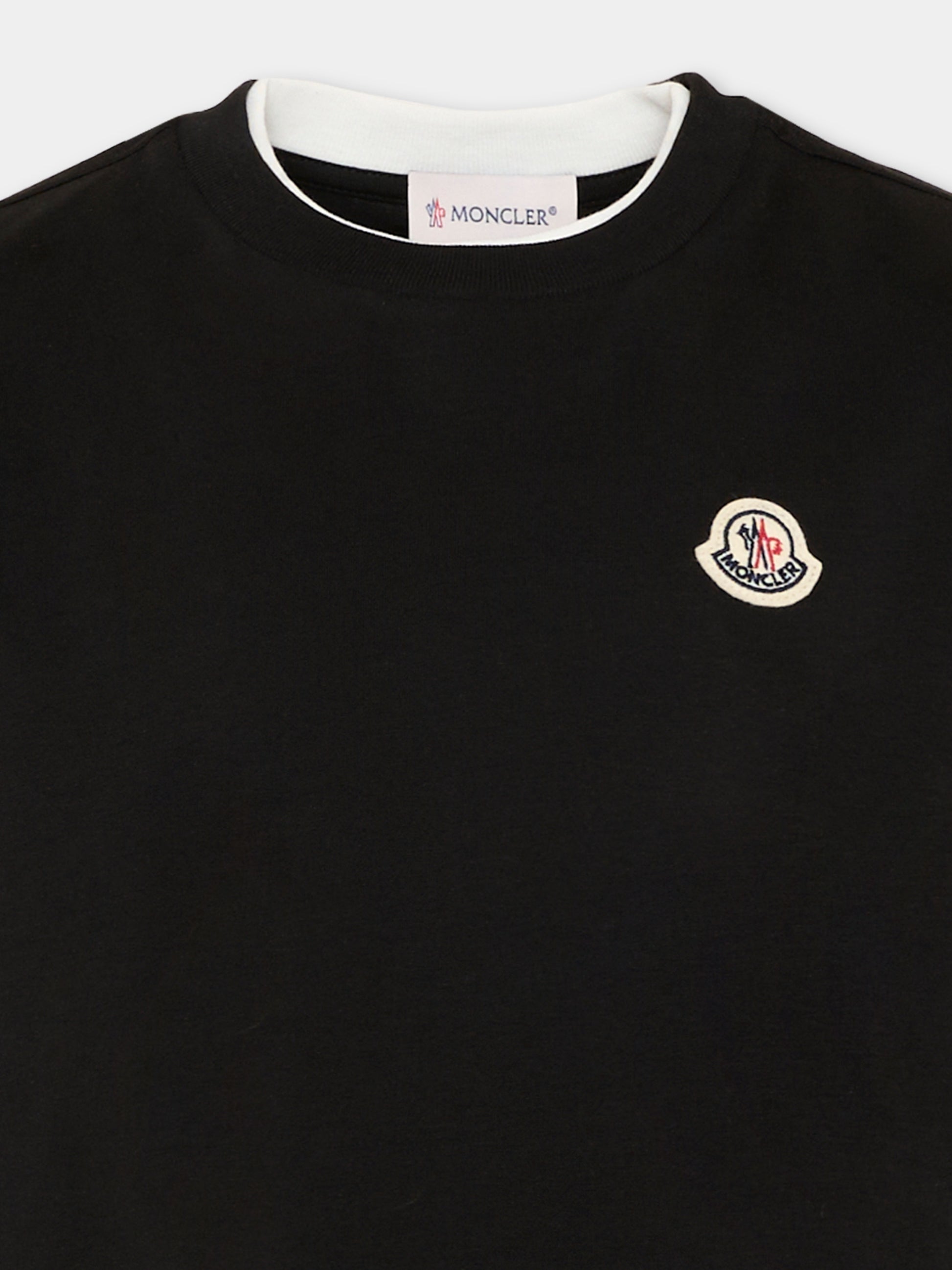 T-shirt nera per bambini con logo,Moncler Kids,L2954 8C00008 89AFV 999