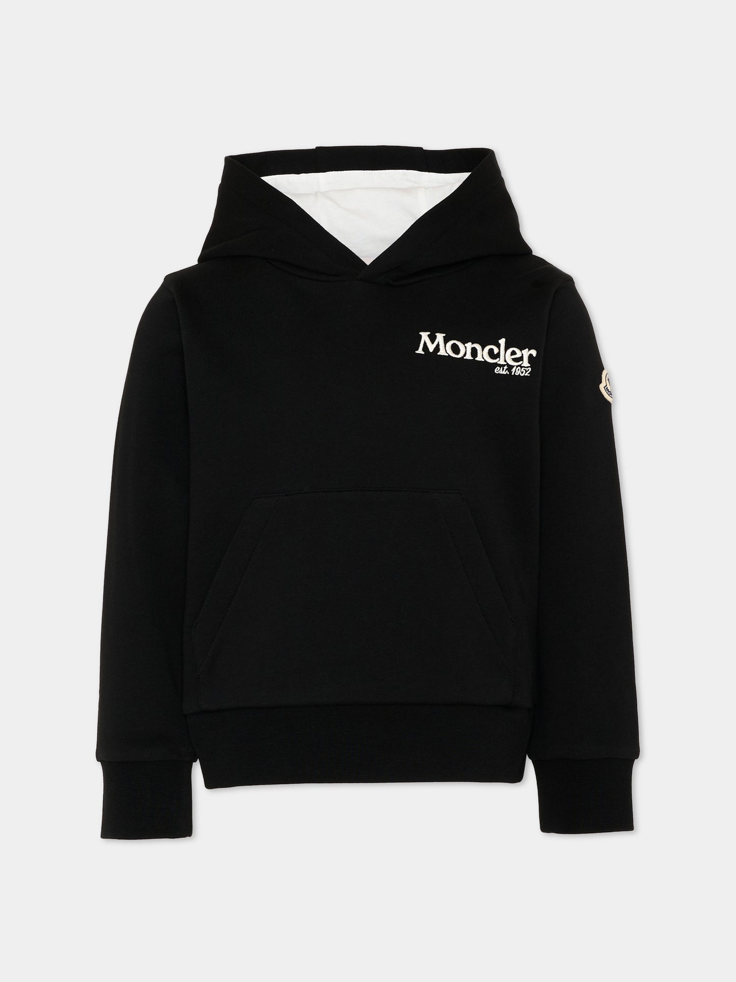 Felpa nera con cappuccio per bambino con logo,Moncler Kids,L2954 8G00006 89AKM 999