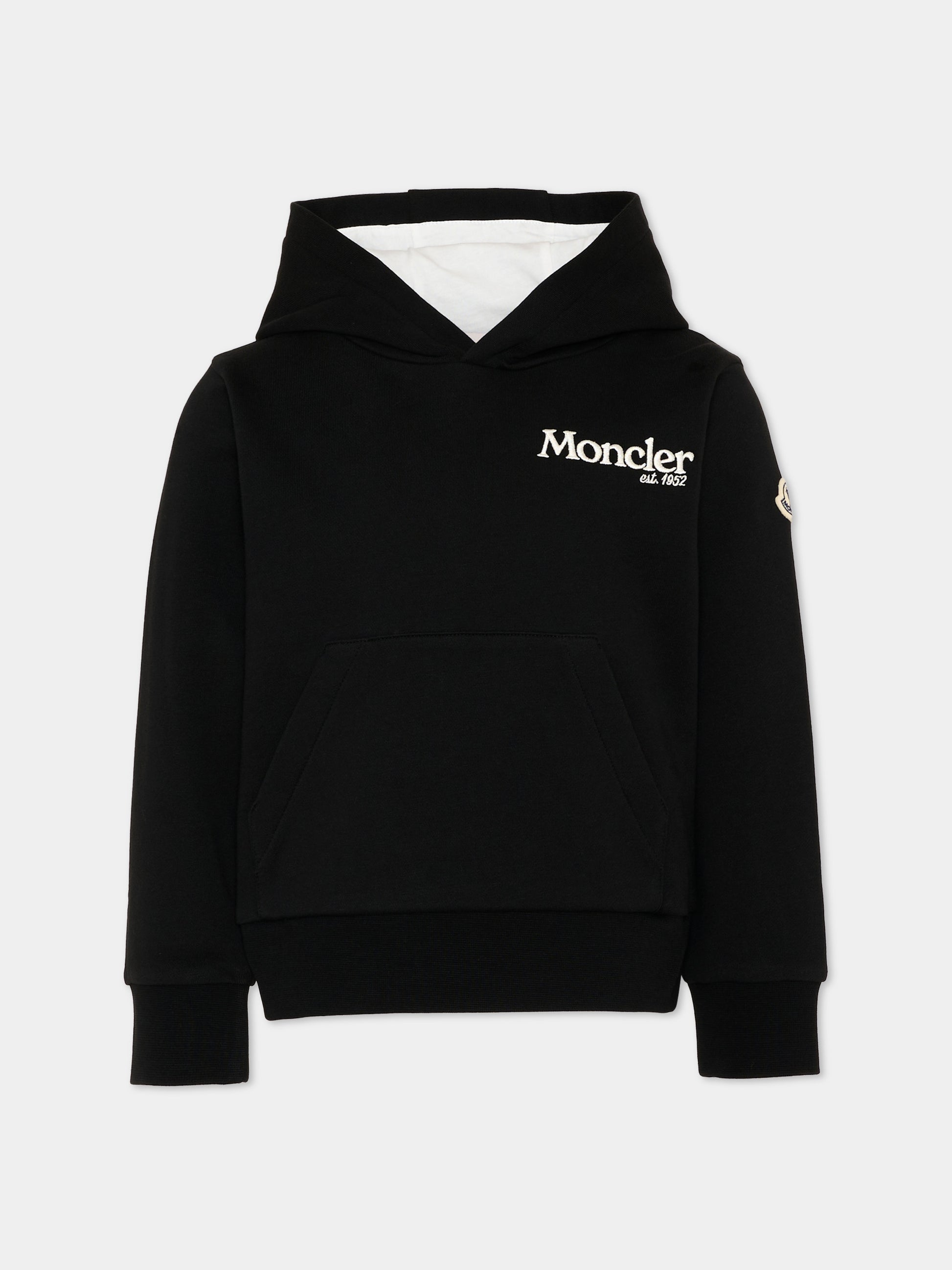 Felpa nera con cappuccio per bambino con logo,Moncler Kids,L2954 8G00006 89AKM 999