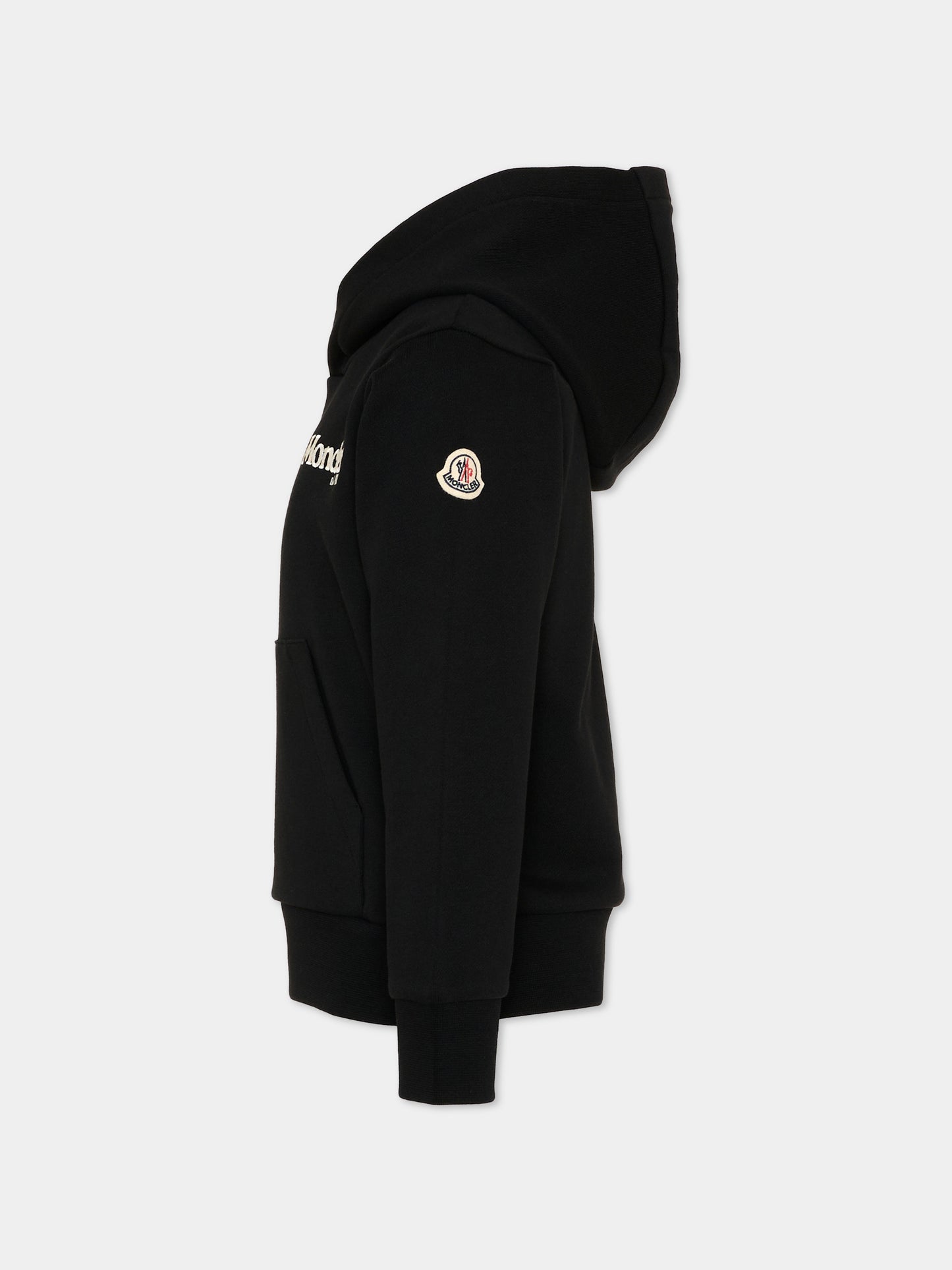 Felpa nera con cappuccio per bambino con logo,Moncler Kids,L2954 8G00006 89AKM 999