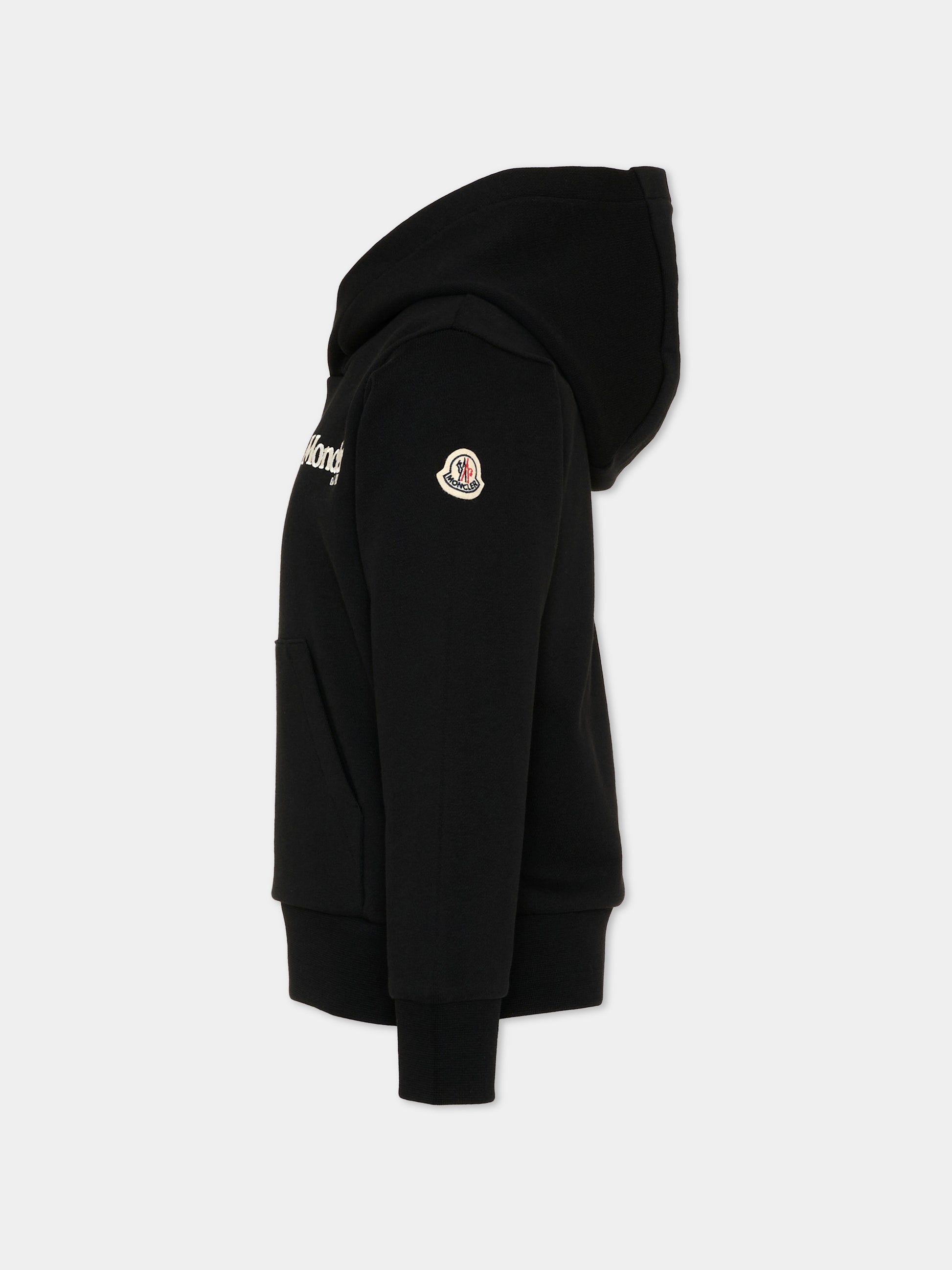 Felpa nera con cappuccio per bambino con logo,Moncler Kids,L2954 8G00006 89AKM 999