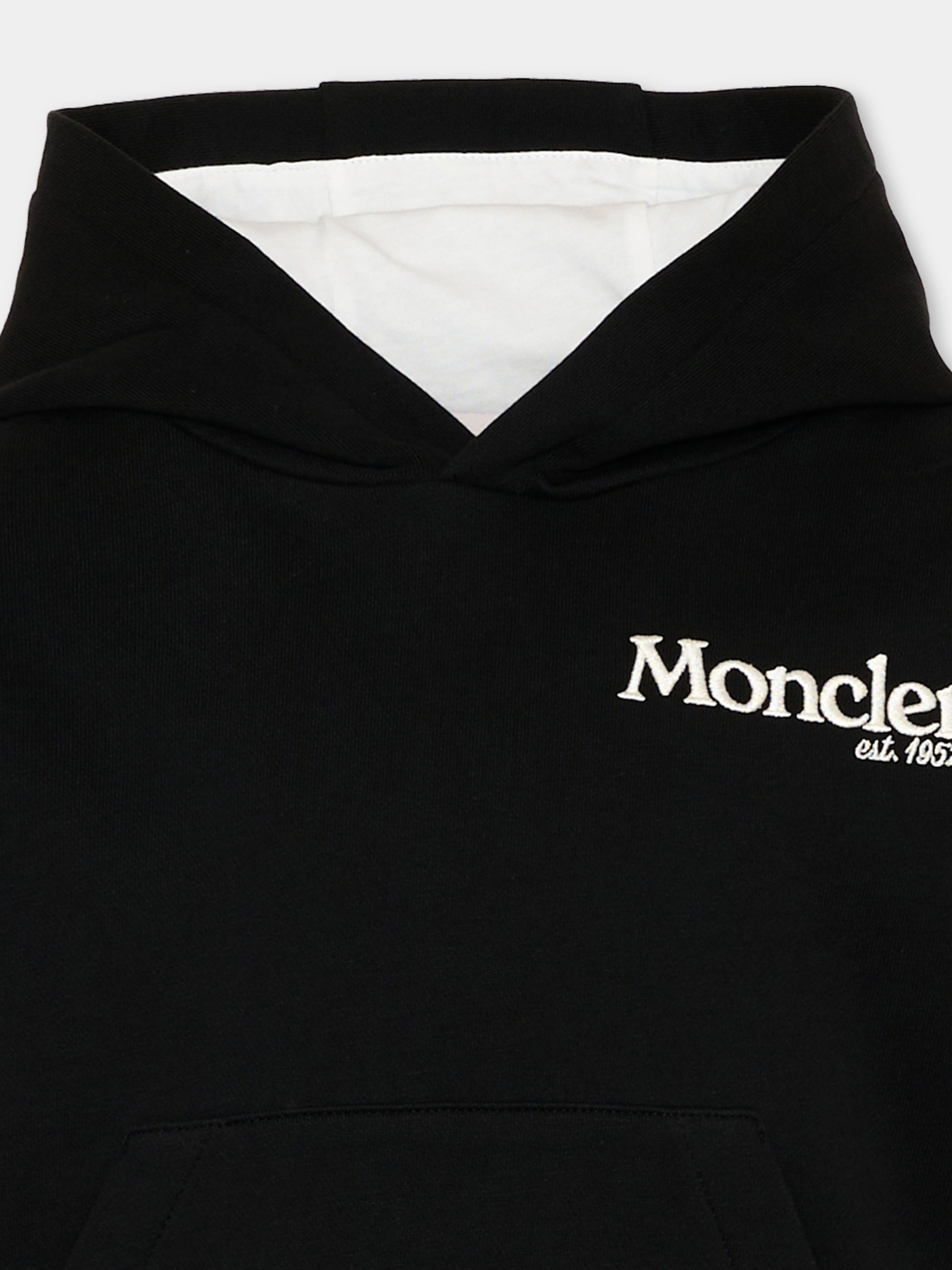 Felpa nera con cappuccio per bambino con logo,Moncler Kids,L2954 8G00006 89AKM 999