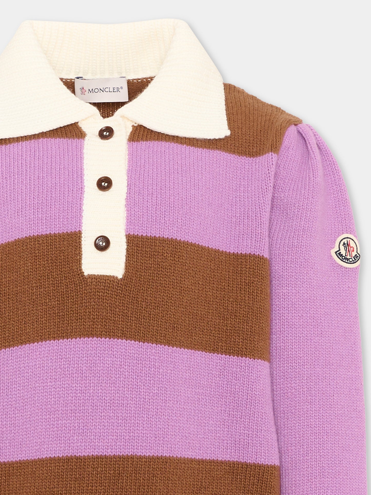 Polo lilla a righe per bambina con logo,Moncler Kids,L2954 9A00001 M4281 P52