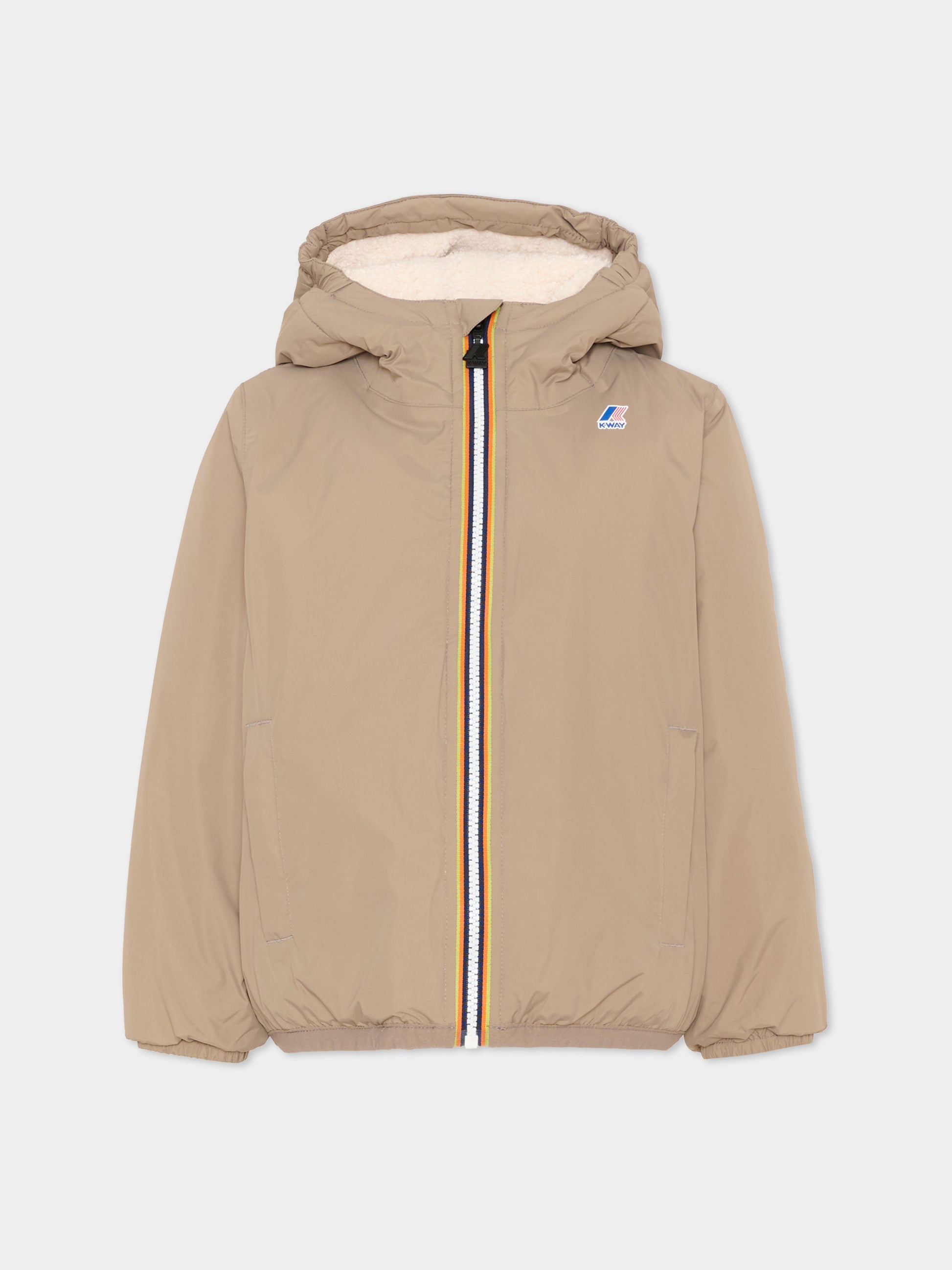 Piumino beige Claude Orsetto per bambini con logo,K-way,K7142TW WG9