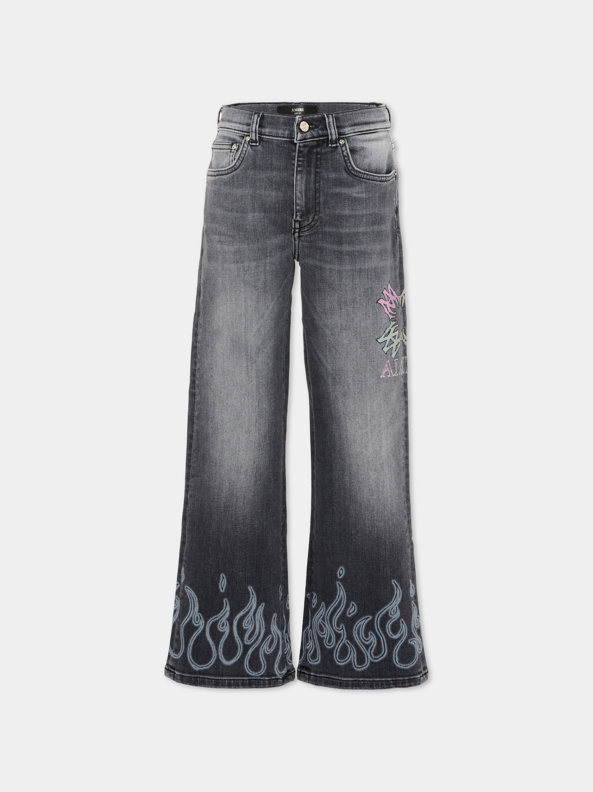 Jeans denim per bambini con fiamme,Amiri,ACBMJE1005 030 GREY
