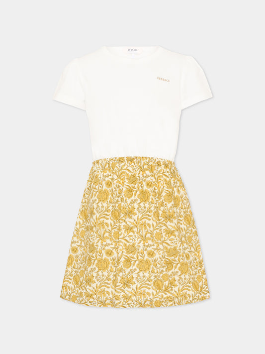 Vestito bianco per bambina con stampa barocco,Versace,1024602 1A18167 6WO90