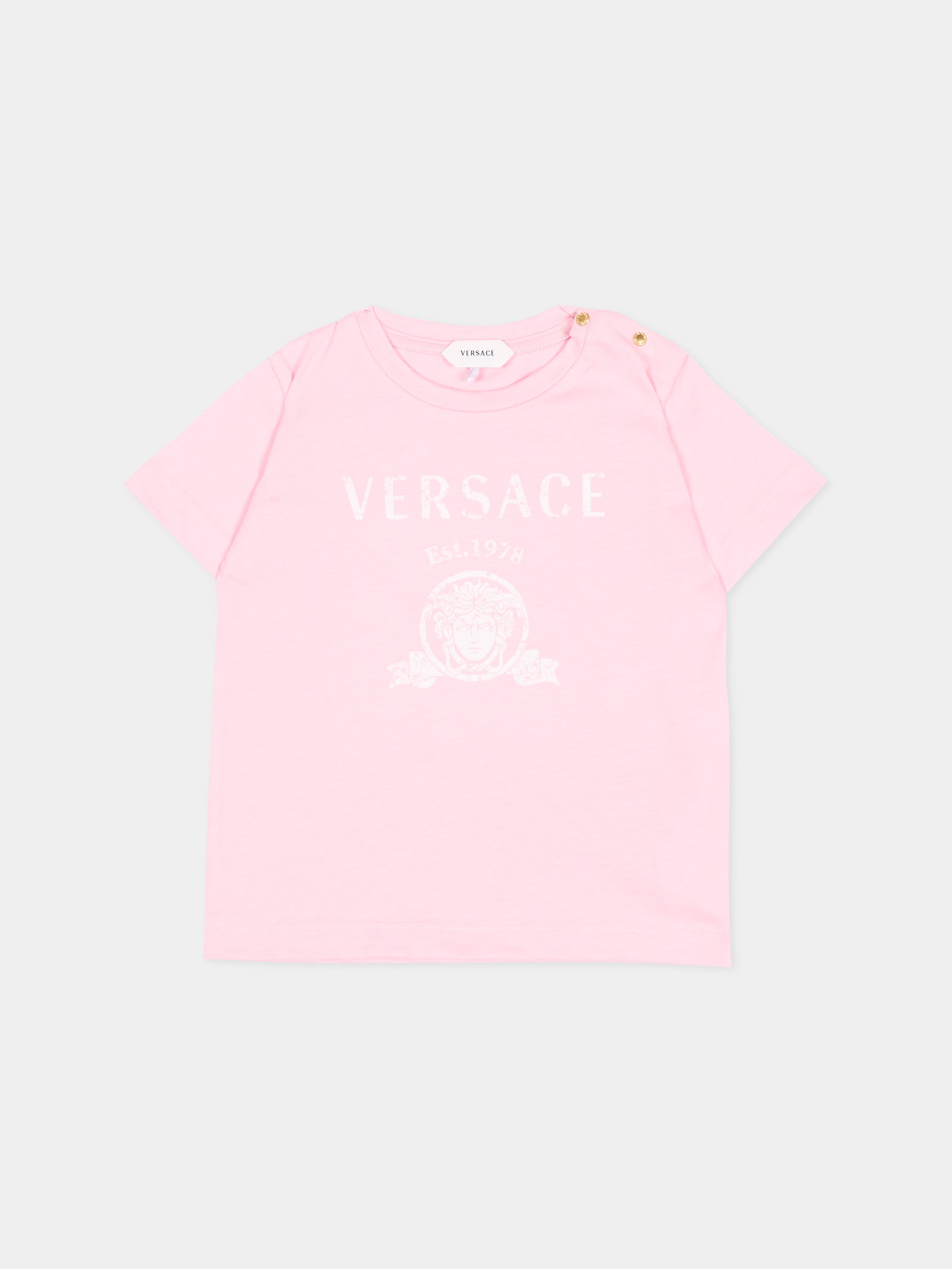 T-shirt a manica corta rosa per neonata con logo,Versace,1025154 1A18123 2PS80