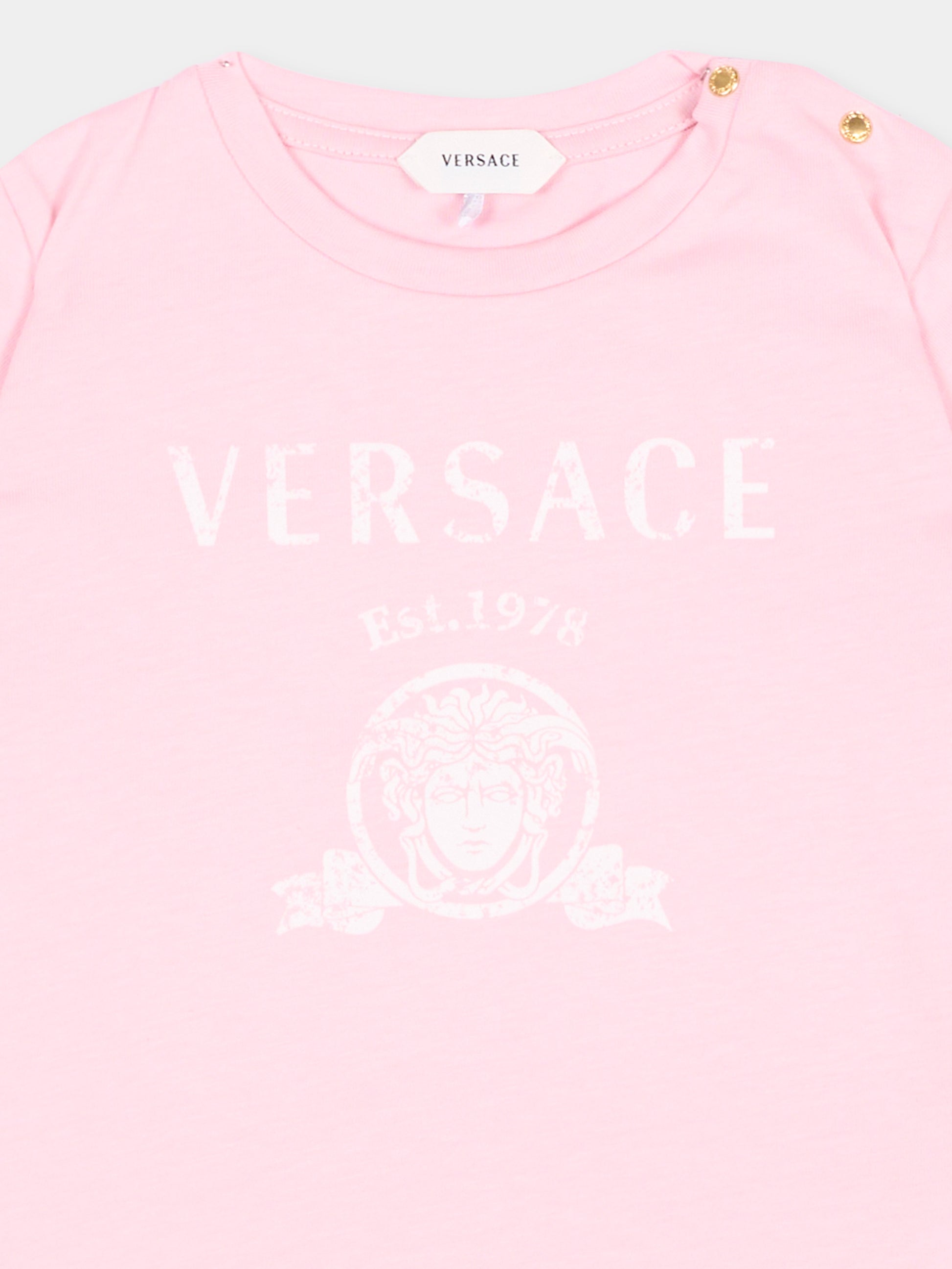 T-shirt a manica corta rosa per neonata con logo,Versace,1025154 1A18123 2PS80