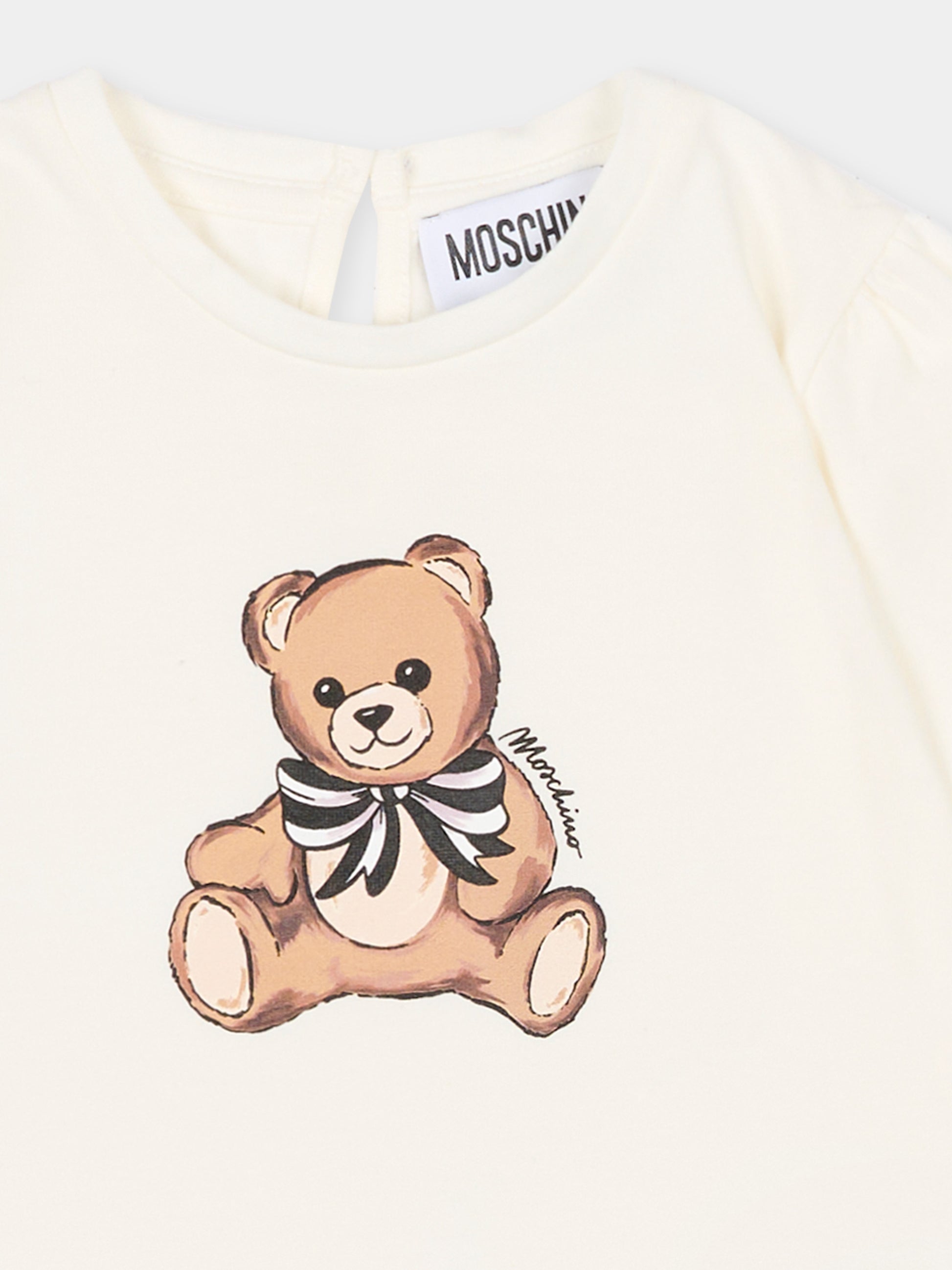 T-shirt avorio per neonata con Teddy Bear,Moschino Kids,MDO00U LBA11 10063