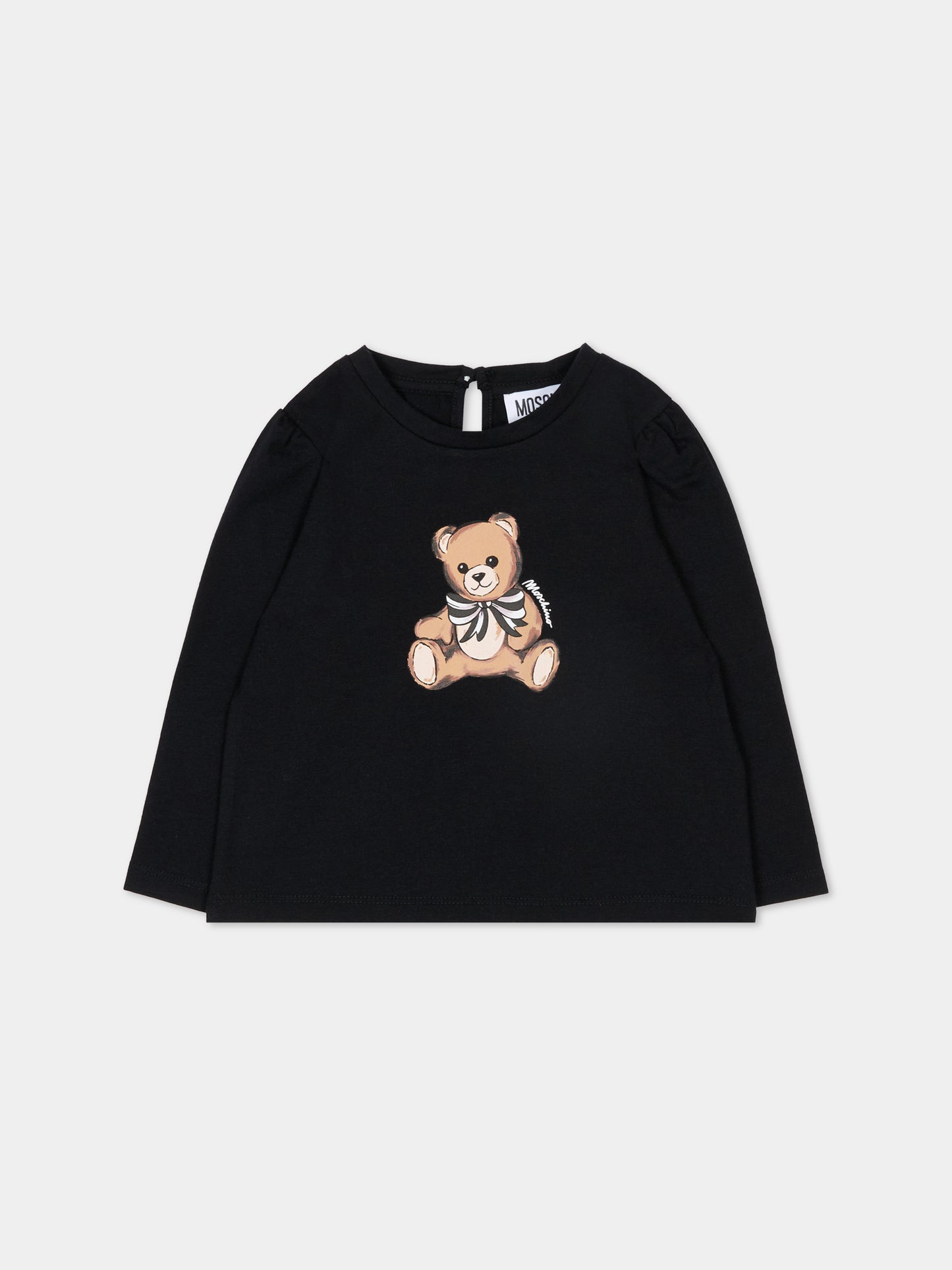 T-shirt nera per neonata con Teddy Bear,Moschino Kids,MDO00U LBA11 60100