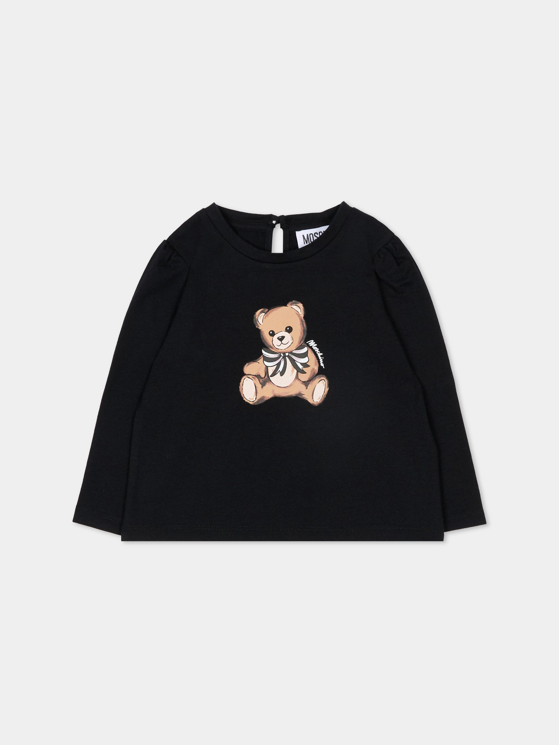 T-shirt nera per neonata con Teddy Bear,Moschino Kids,MDO00U LBA11 60100