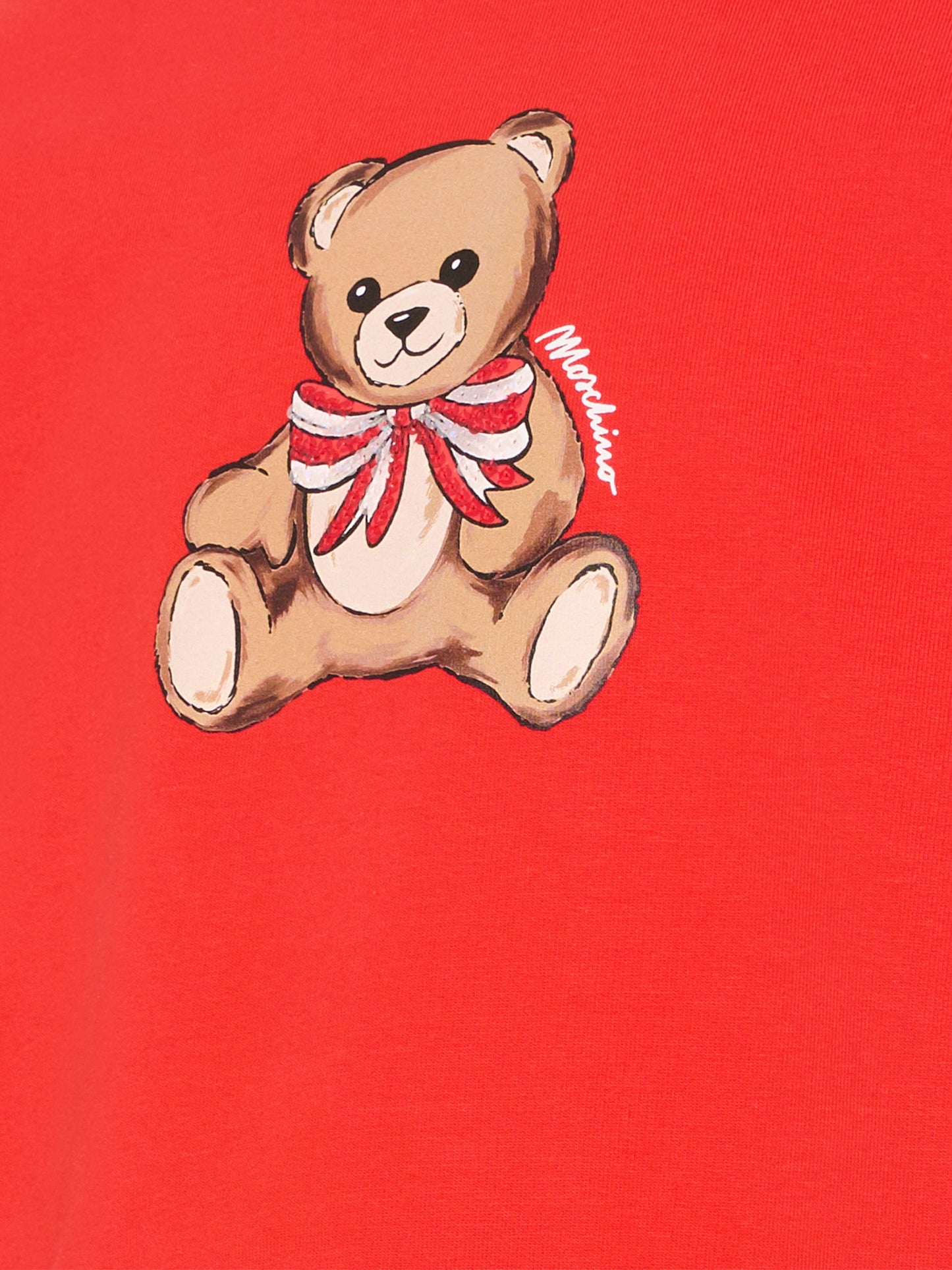 Felpa crop rossa per bambina con Teddy Bear e paillettes,Moschino Kids,HDF06G LDA16 50109