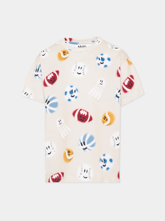 T-shirt beige per bambino con stampa,Molo,1W26A201 6249
