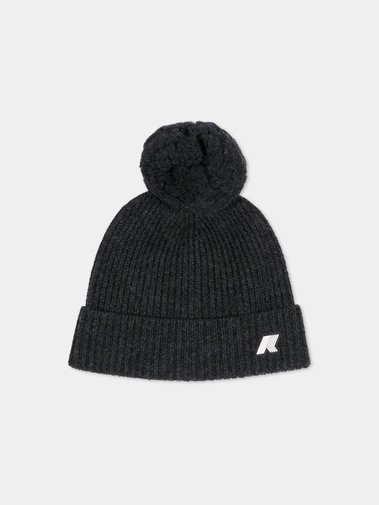 Berretto nero per bambini con logo,K-way,K31359W AZ3