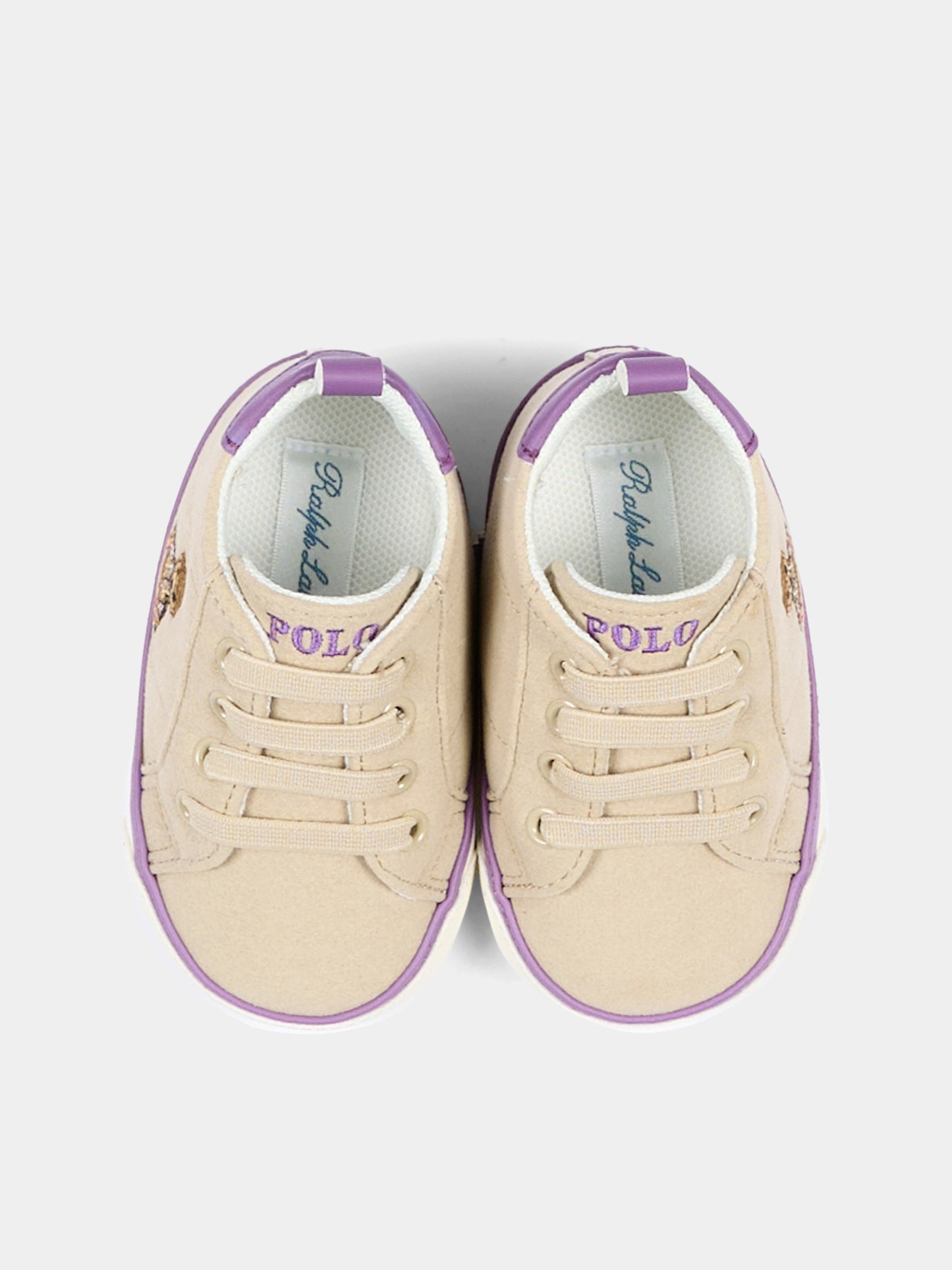 Sneakers beige per neonata con Polo Bear,Ralph Lauren Kids,RL06198256