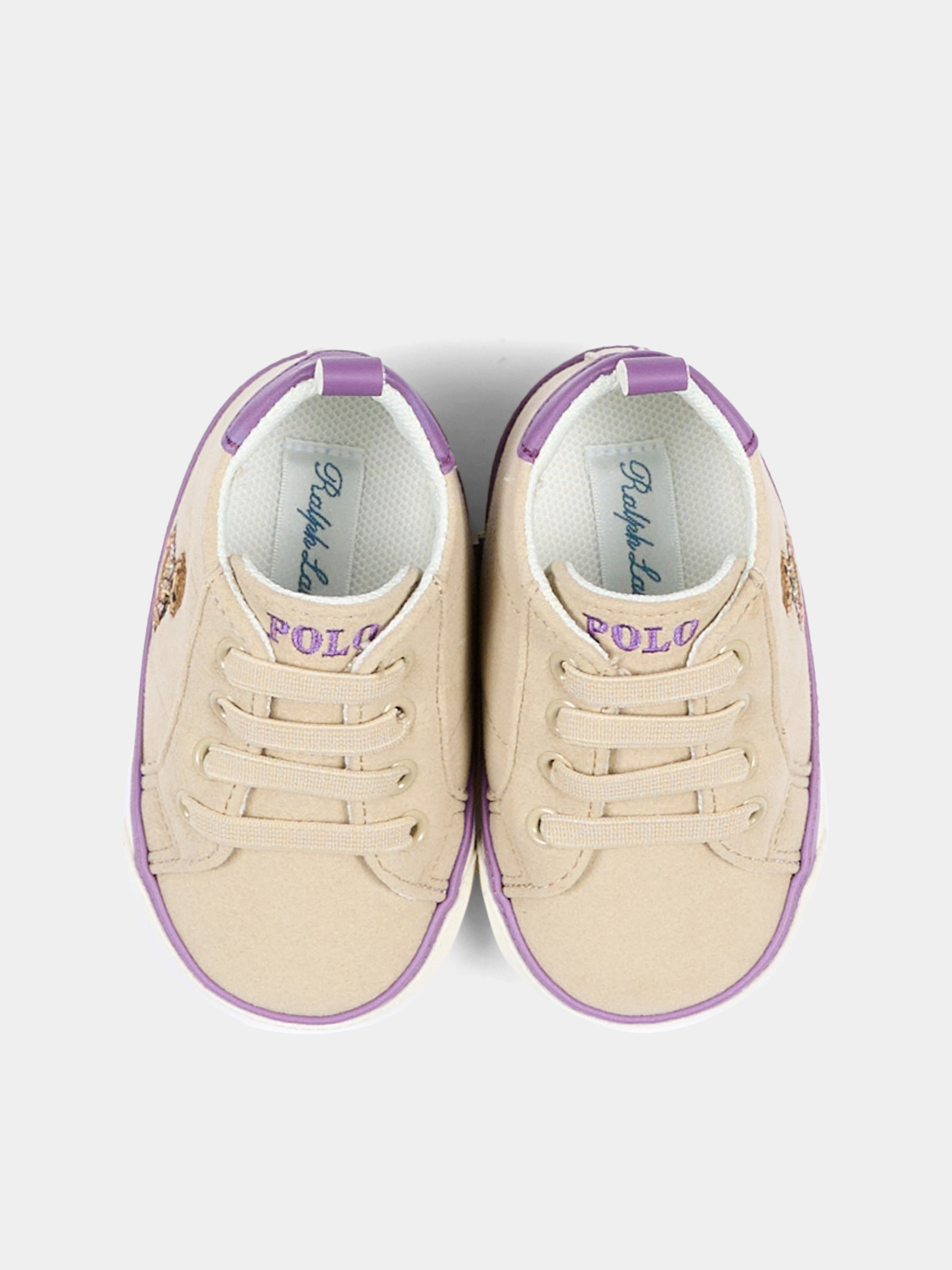 Sneakers beige per neonata con Polo Bear,Ralph Lauren Kids,RL06198256
