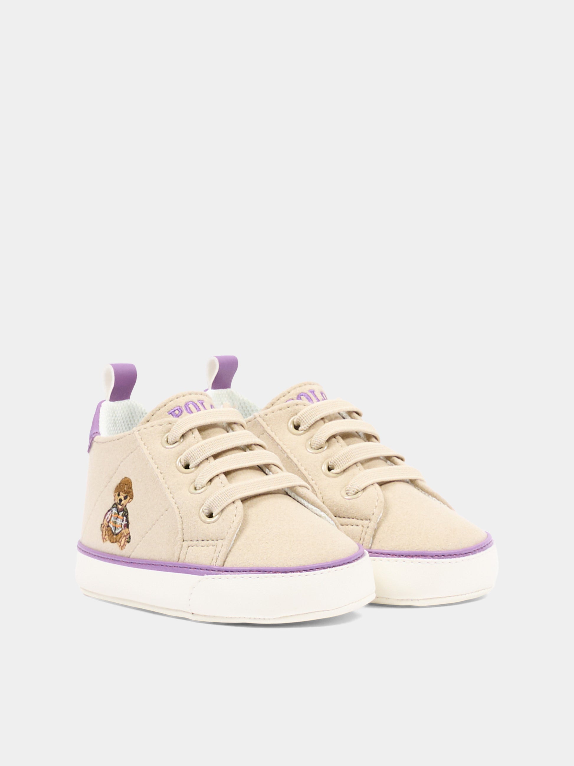 Sneakers beige per neonata con Polo Bear,Ralph Lauren Kids,RL06198256
